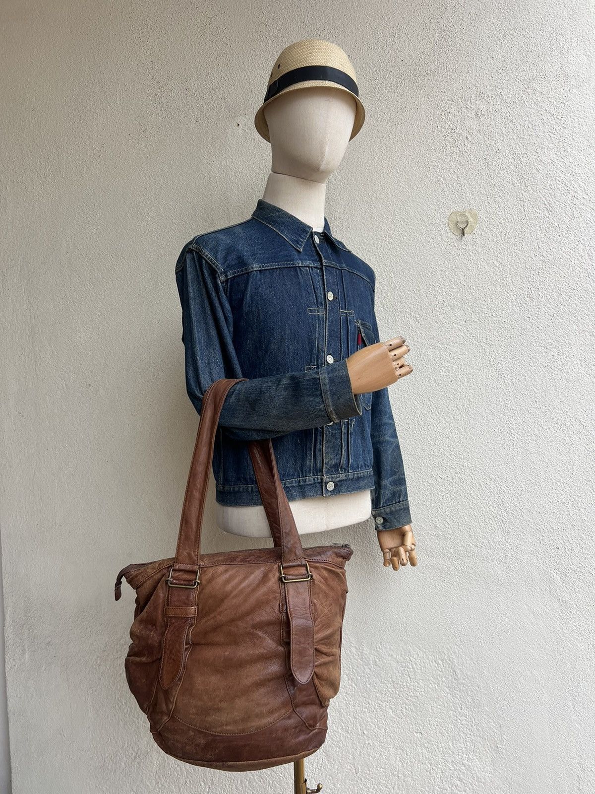 Leather Trashed Zucca Japan Distress Patina Leather Bag Tote Size ONE SIZE - 5 Thumbnail