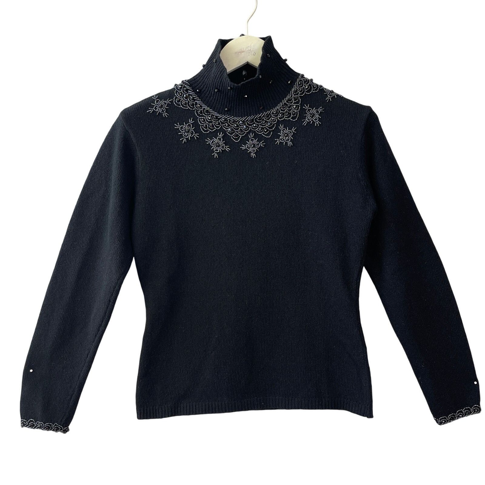 Vintage VINTAGE 80s Jet Beaded Turtleneck Sweater Size S/M Size M / US 6-8 / IT 42-44 - 1 Thumbnail