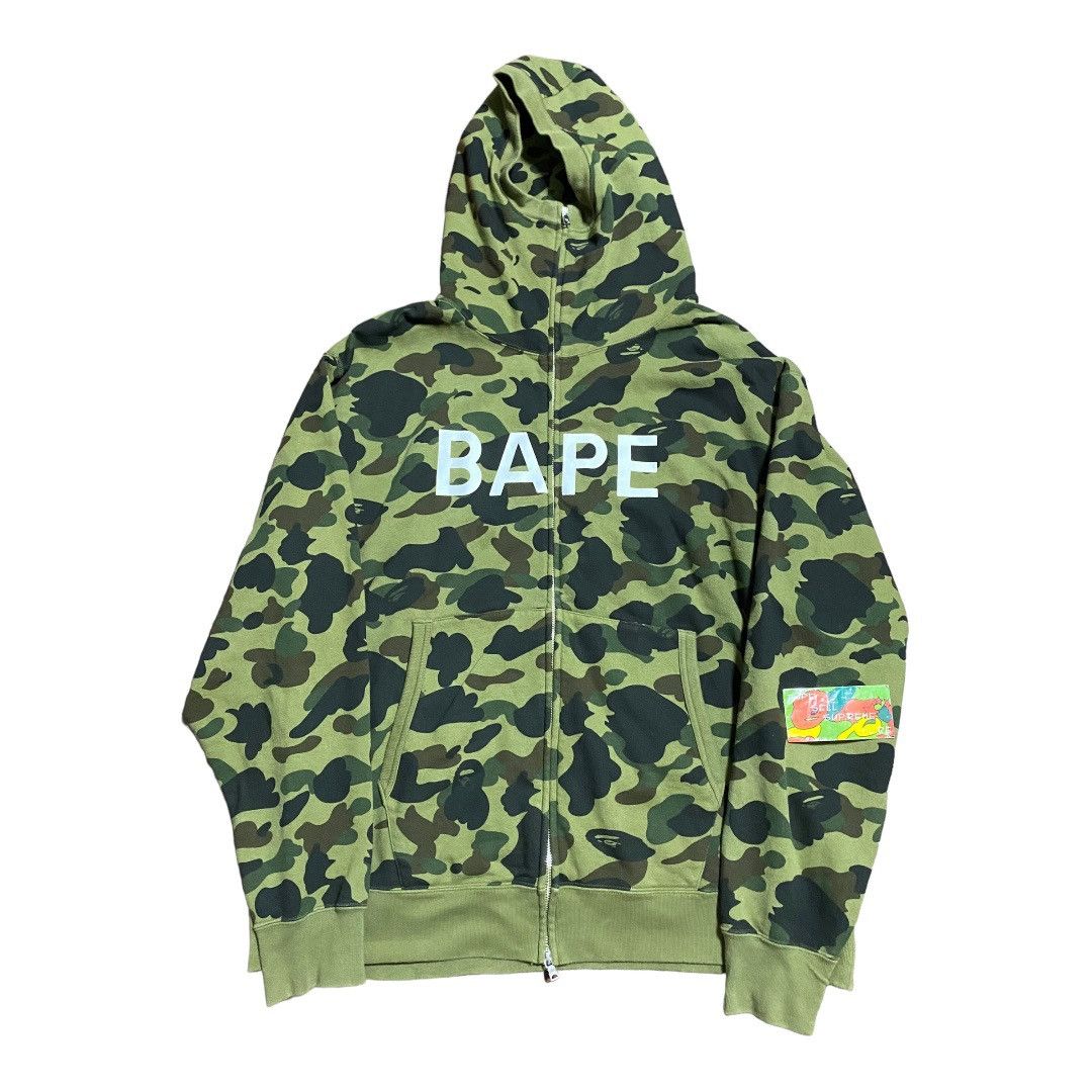 image of Bape Zip Up Hoodie Green Camo, Men's (Size 2XL)