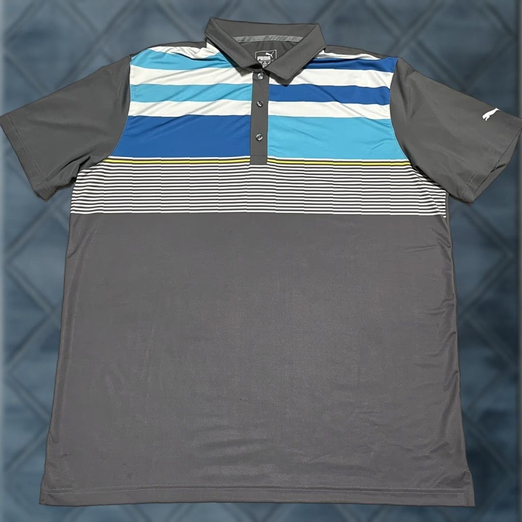 Puma Puma Golf Polo Shirt Mens XL Gray Blue Yellow Stretch Stripe Way 1 SE Polo Sport Golf Size US XL / EU 56 / 4 - 1 Thumbnail