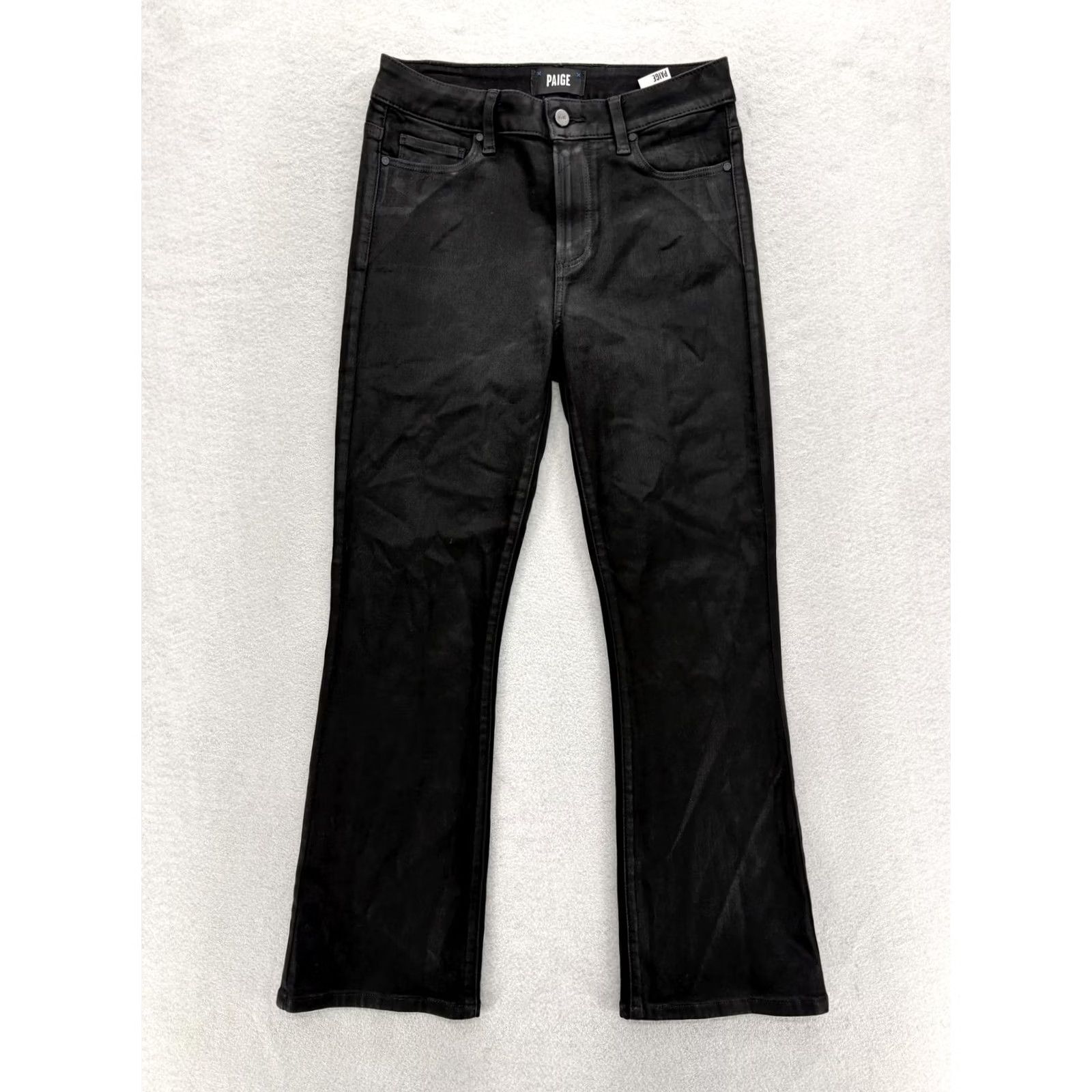 Paige Paige Jeans Flared Womens 27 Black Coated Stretch Denim High Rise Slim 5-Pocket 27in Inseam Boys Girls Mens Womens Size 27" / US 4 / IT 40 - 2 Thumbnail