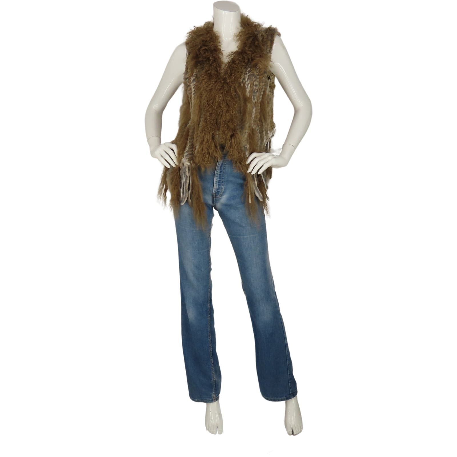 image of Subtle Luxury Knitted Rabbit & Mongolian Sheep Fur Vest in Brown, Women's (Size XS)