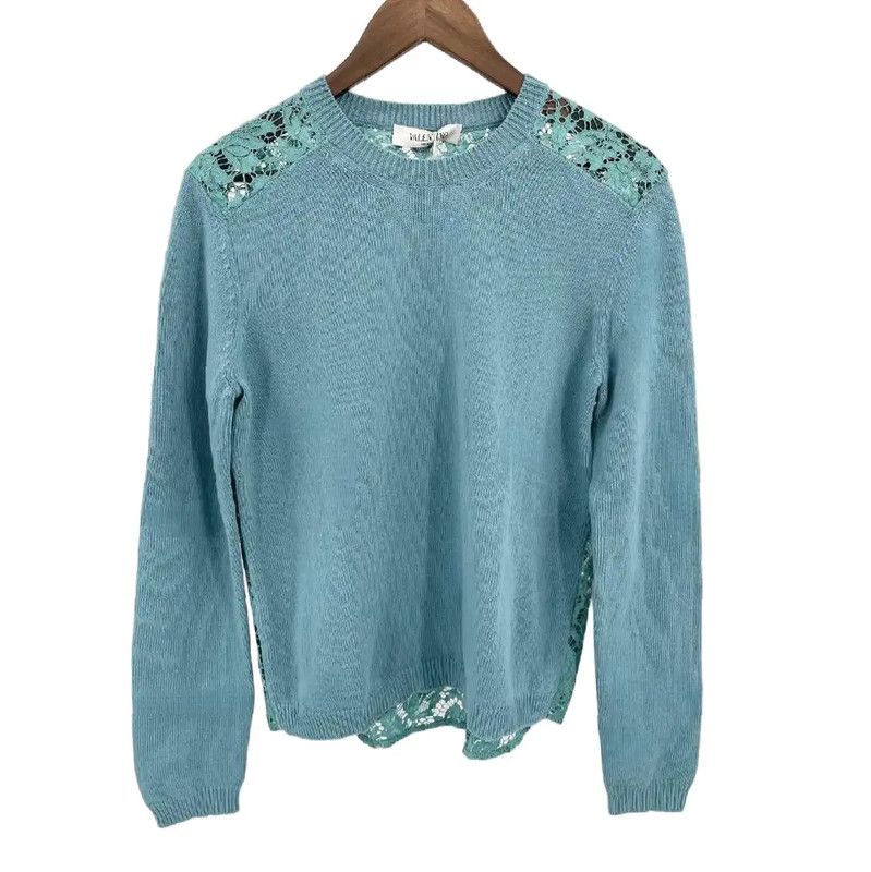 Valentino Valentino Light Blue Cashmere-Blend Long Sleeve Sweater 0089 Size L / US 10 / IT 46 - 1 Thumbnail