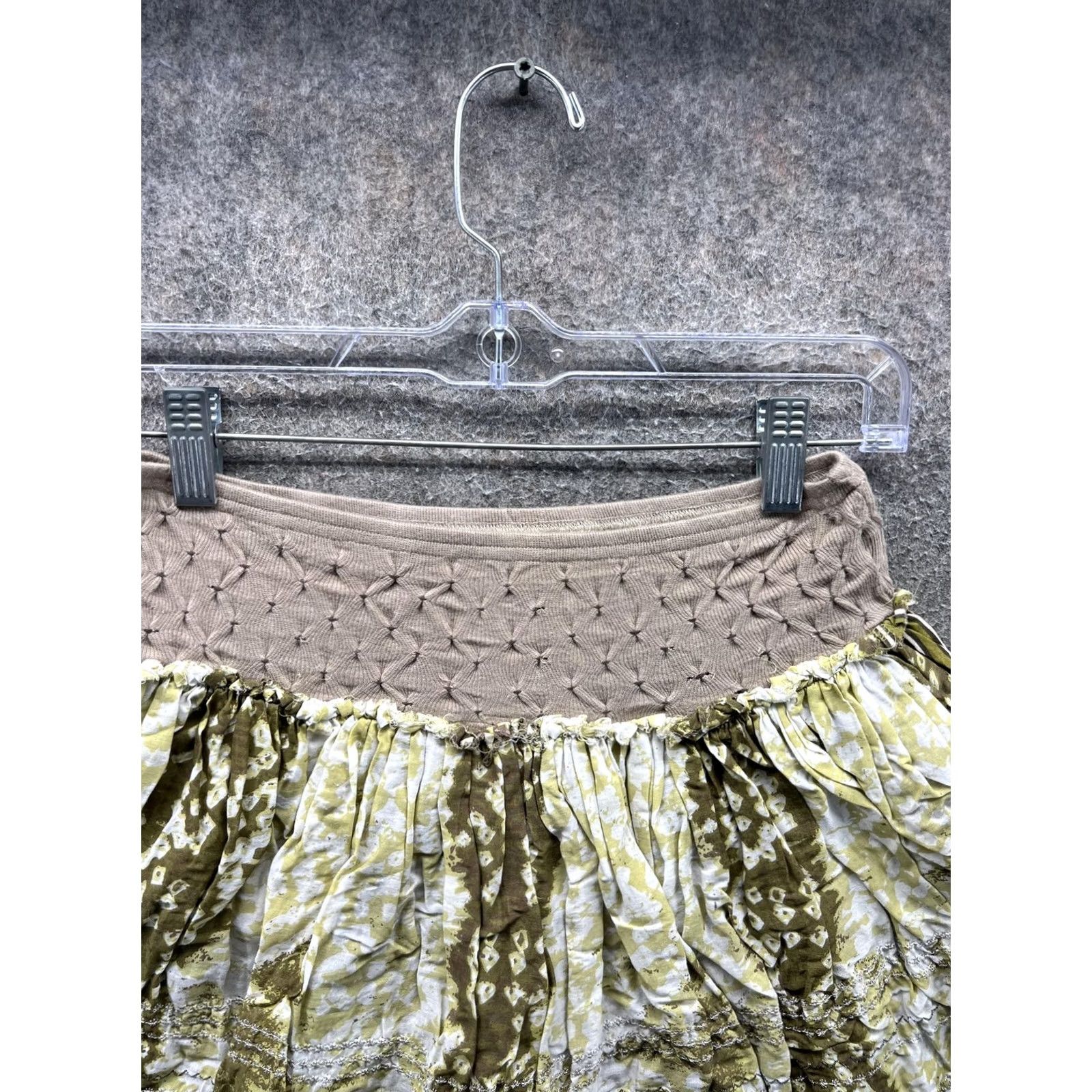 Free People VINTAGE Free People Skirt Womens 2 Green Geometric Peasant Layered Ruffle Mini Boho Size 26" / US 2 / IT 38 - 6 Thumbnail