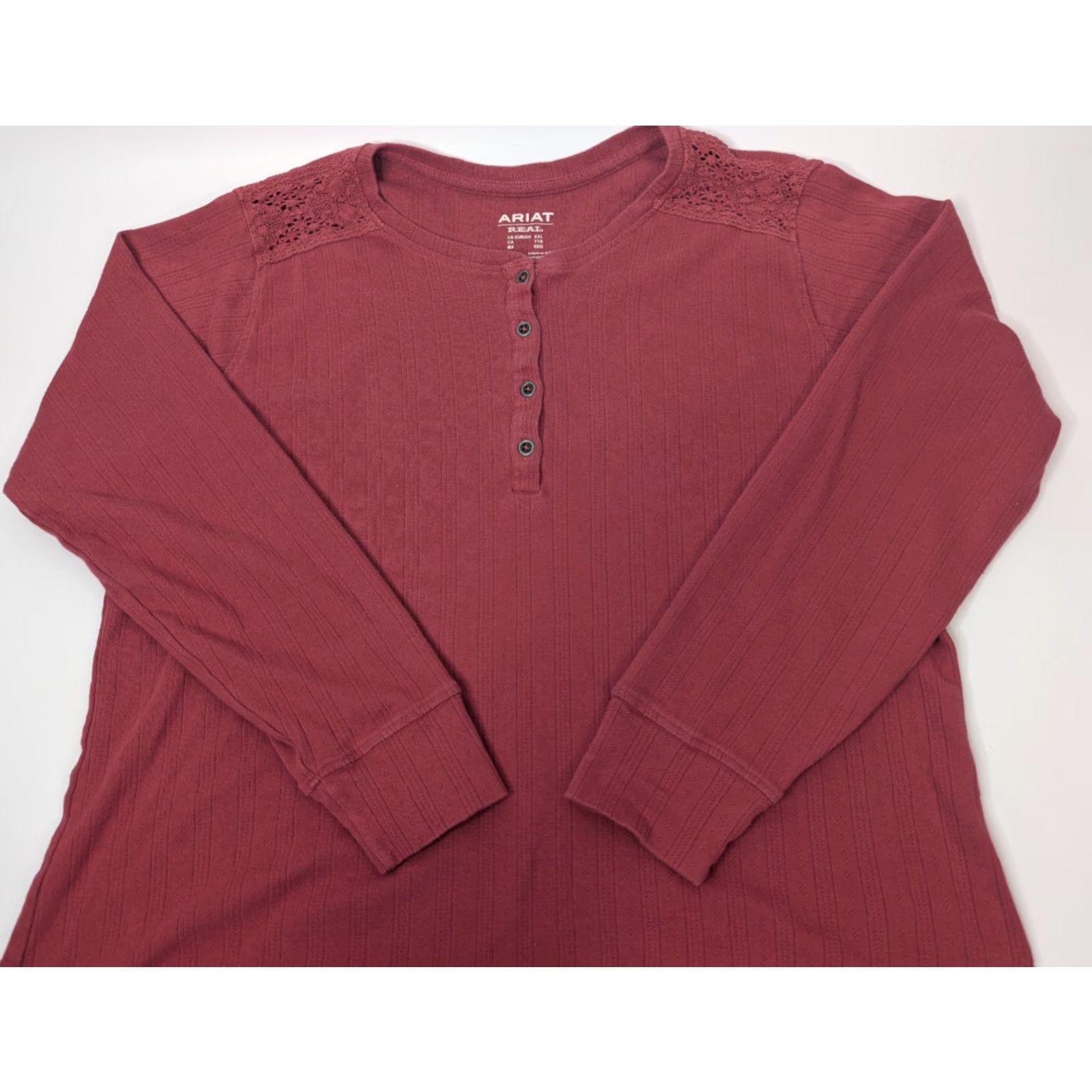 Ariat Ariat Womens Henley Top 2XL Red Pointelle Crochet Lace Knit Casual Shirt Blouse Outdoor Western Size XXL / US 16-18 / IT 52-54 - 6 Thumbnail