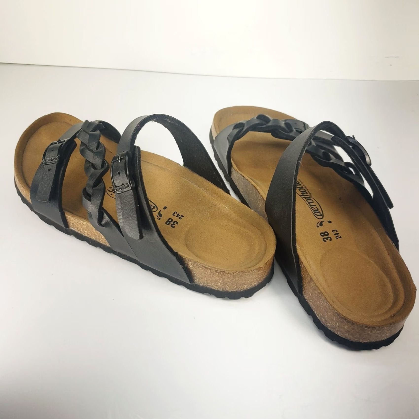 Vintage VINTAGE? No. Aerothotic Braided Women Sandal Arch Support Comfy Orthotic Slide Black Low Heel 7-7.5 Womens Shoes Size US 5.5 / IT 35.5 - 5 Thumbnail