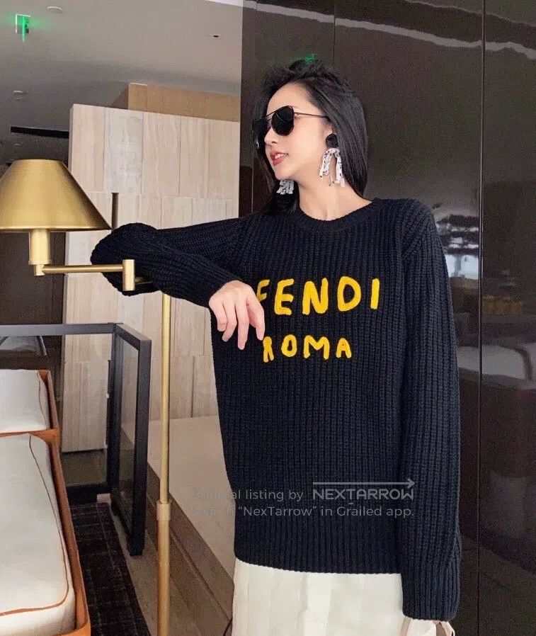 Fendi Fendi Black Logo Letter Embroidered Wool Round Neck Long S Size US L / EU 52-54 / 3 - 9 Thumbnail