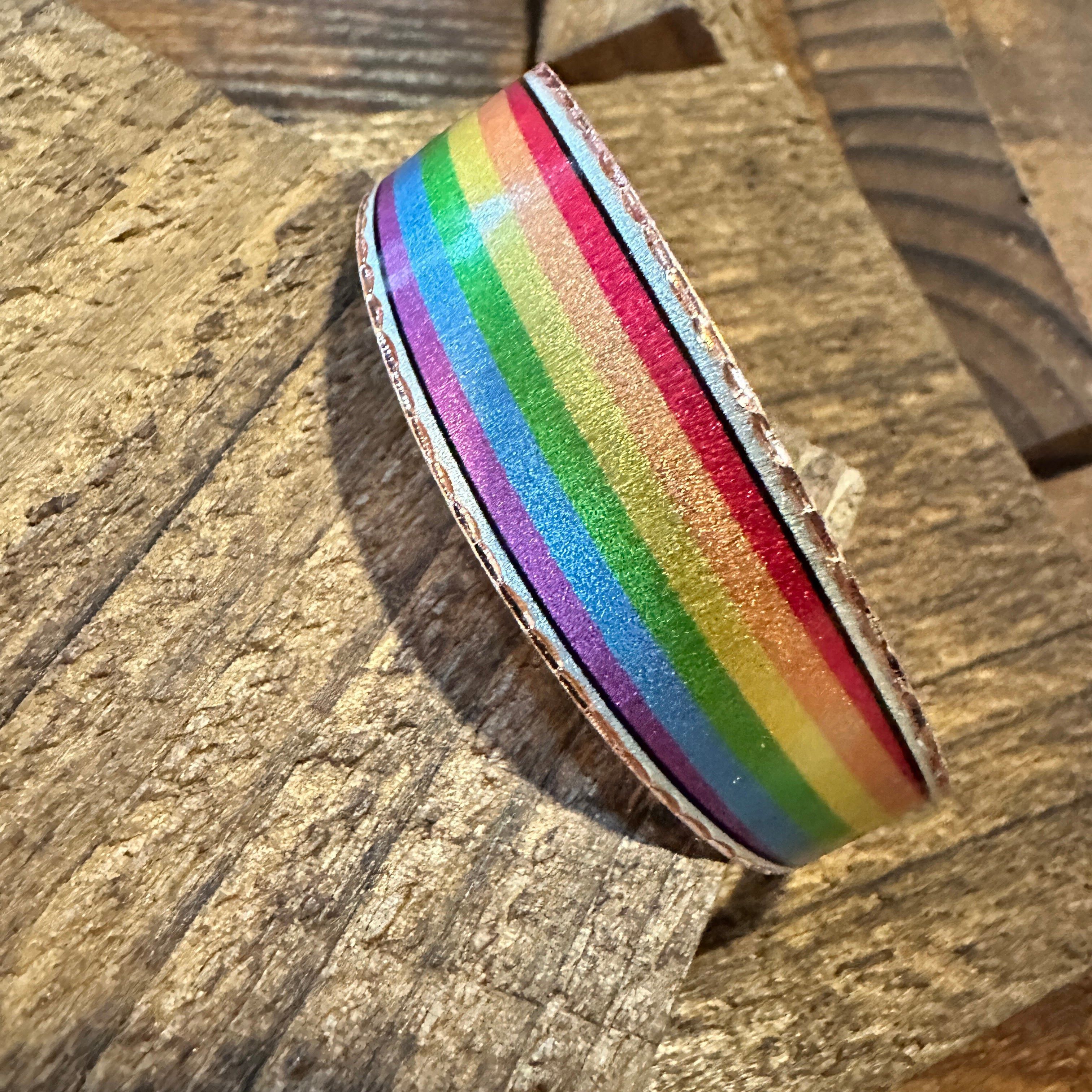 Other Handmade Boho Copper Wide Cuff Bracelet, Diamond Cut Rainbow Size ONE SIZE - 4 Thumbnail