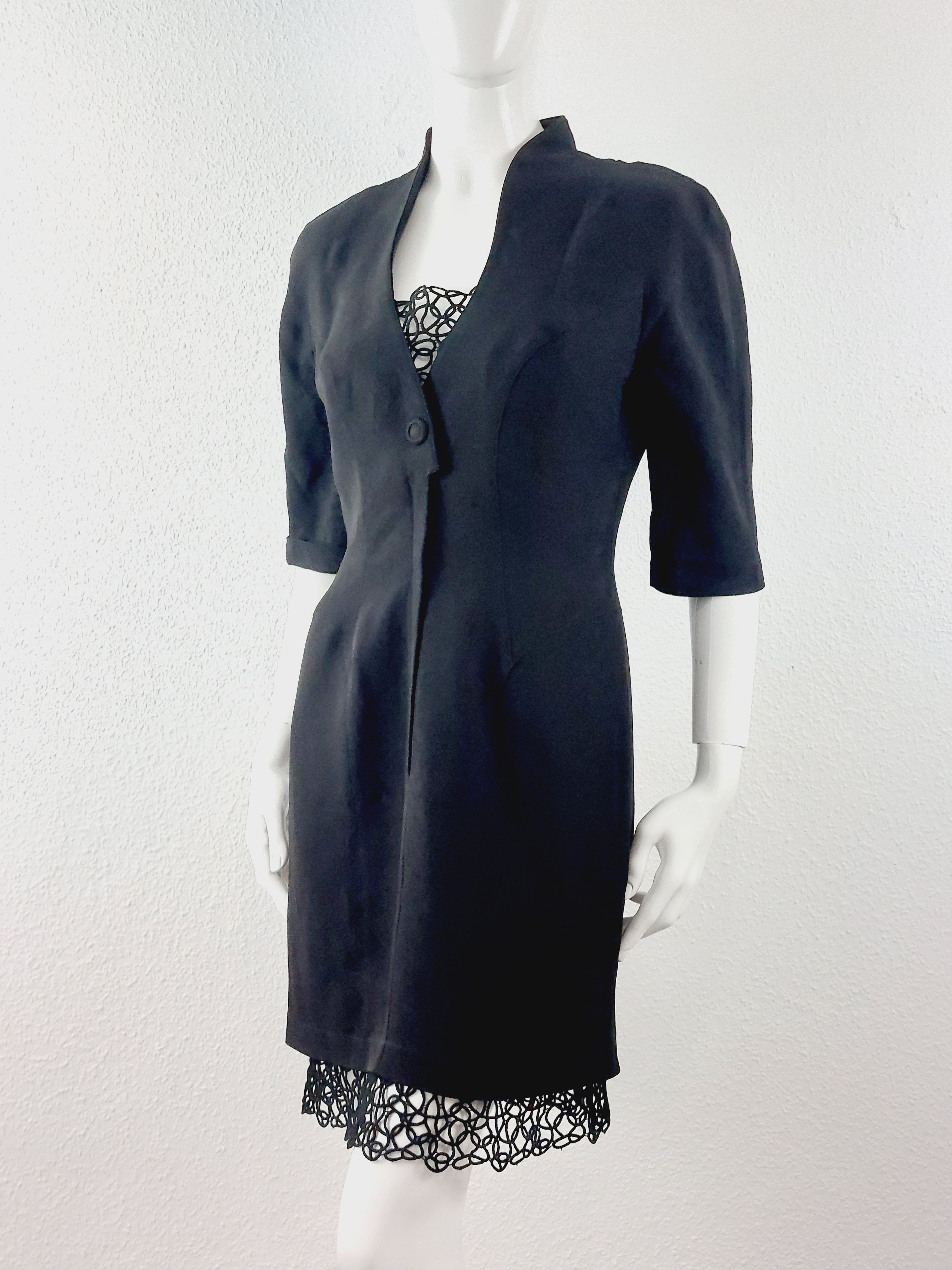 Thierry Mugler Thierry Mugler Archival Black Lace Open Back Cocktail Dress Size S / US 4 / IT 40 - 14 Thumbnail