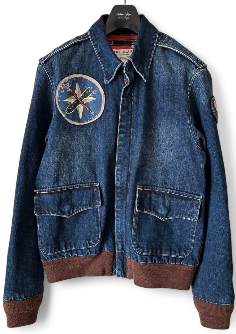 Avirex Avirex - A-2 Blue Denim Jacket Leather Denim Stadium Size US M / EU 48-50 / 2 - 9 Thumbnail