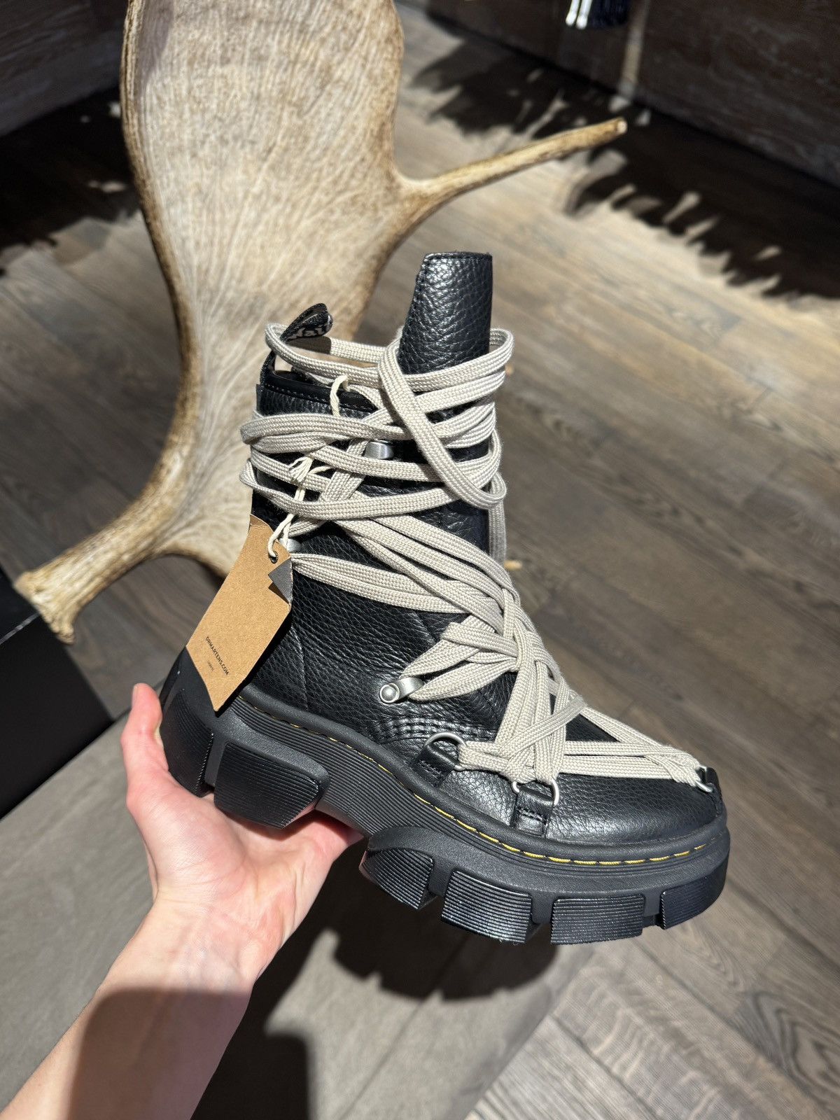 Pre-owned Dr. Martens X Rick Owens Last Size Rick Owens X Dr Martens 1460 Dmxl Mega Lace Boots In Black