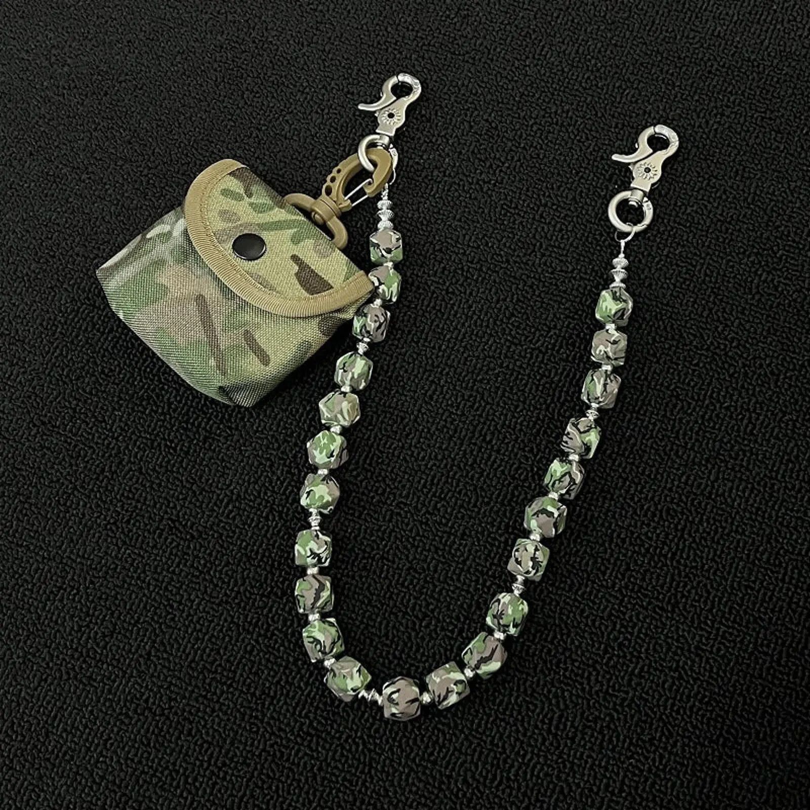 Vintage Camouflage Beaded Wallet Chain with Pouch, Pants Chain Size ONE SIZE - 6 Thumbnail