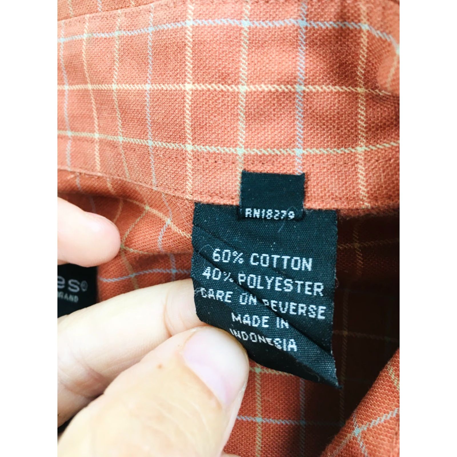Vintage Slates Shirt Men's XL Button-Up Short Sleeve Check Pocket Reversible Care on Reverse Orange Cotton Polyester Size US XL / EU 56 / 4 - 7 Thumbnail