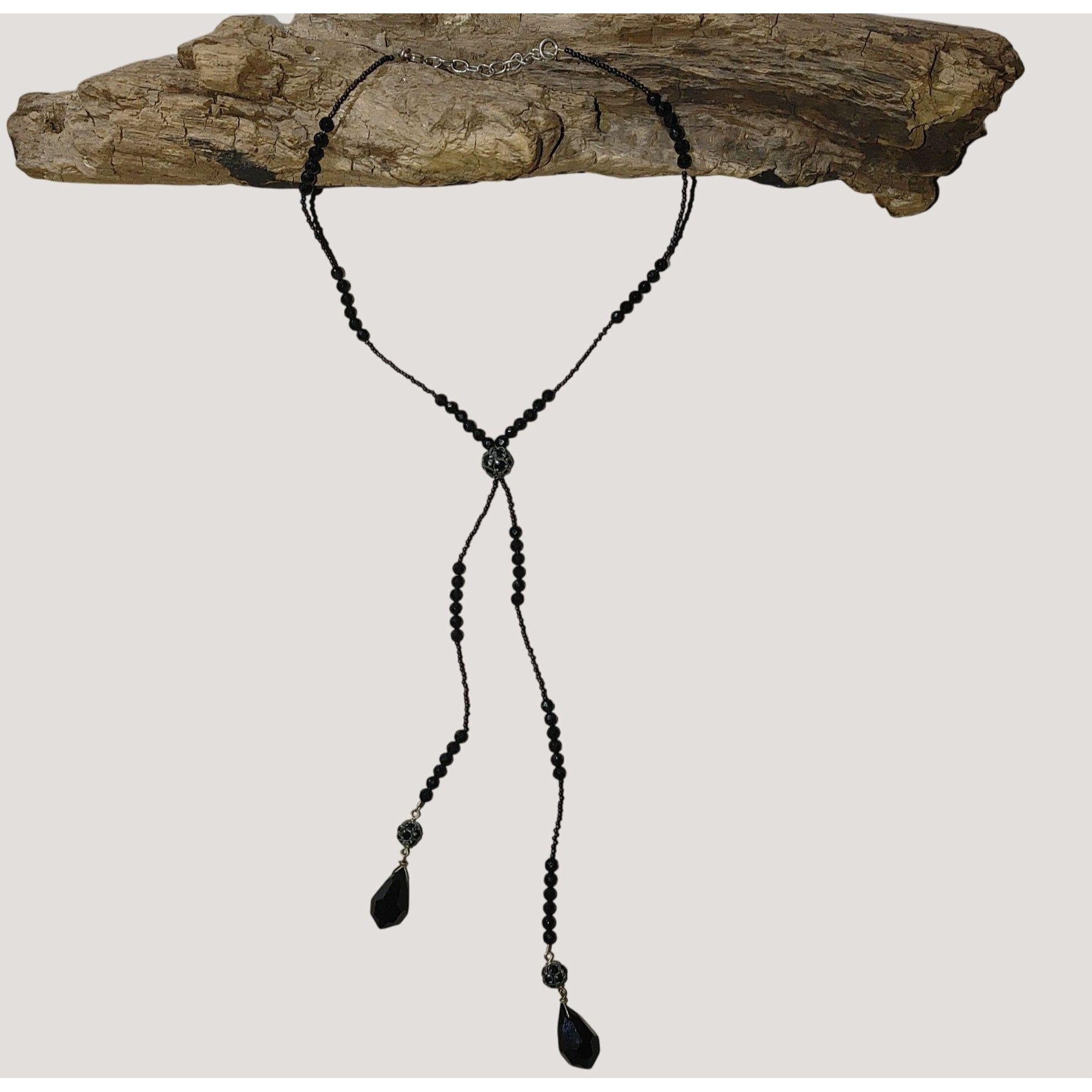 Other 925 Tassels Black Faceted Beaded Necklace Mourning Vintage V Size ONE SIZE - 1 Thumbnail