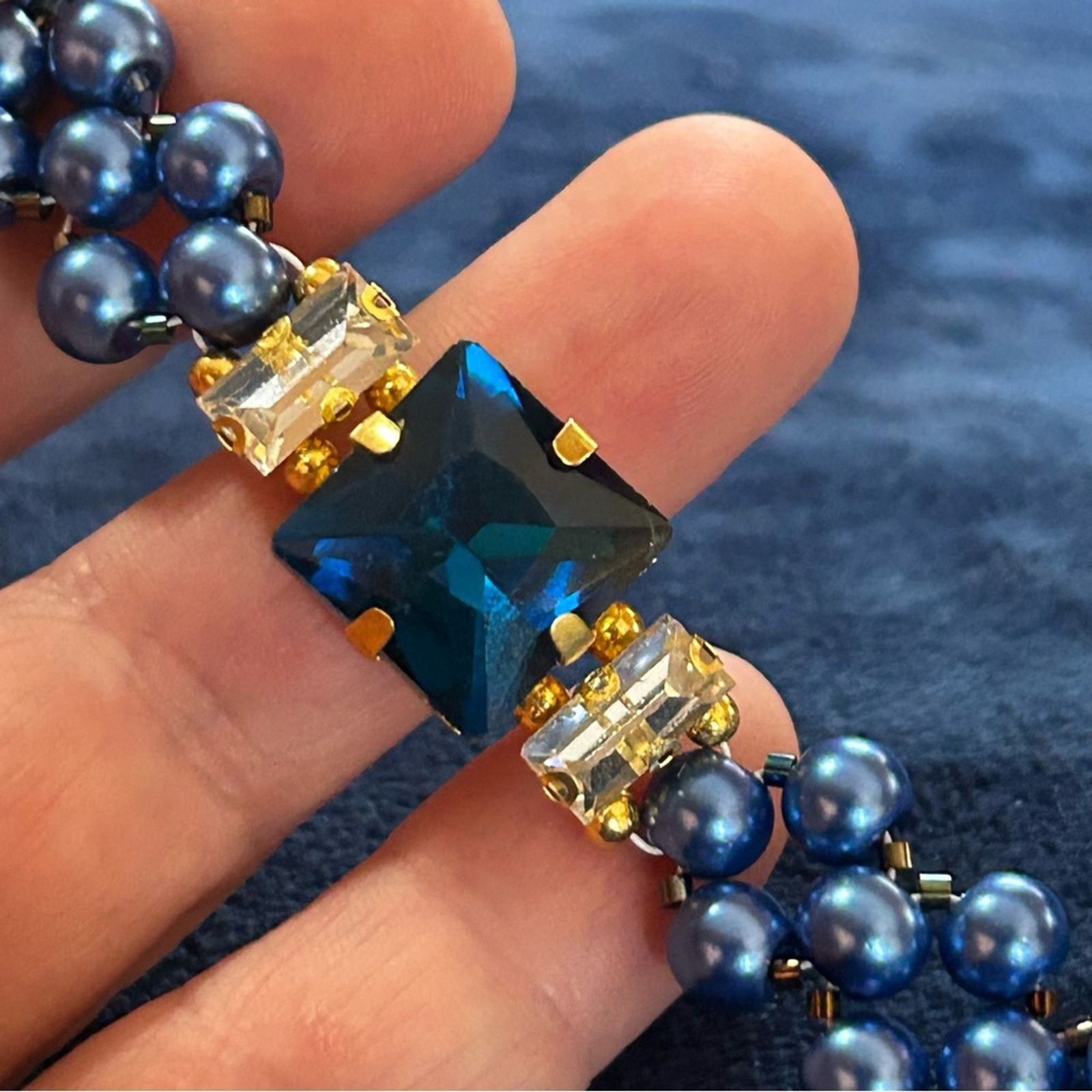 Handmade Handcrafted royal blue Czech glass pearl glass bar bracelet Size ONE SIZE - 3 Thumbnail