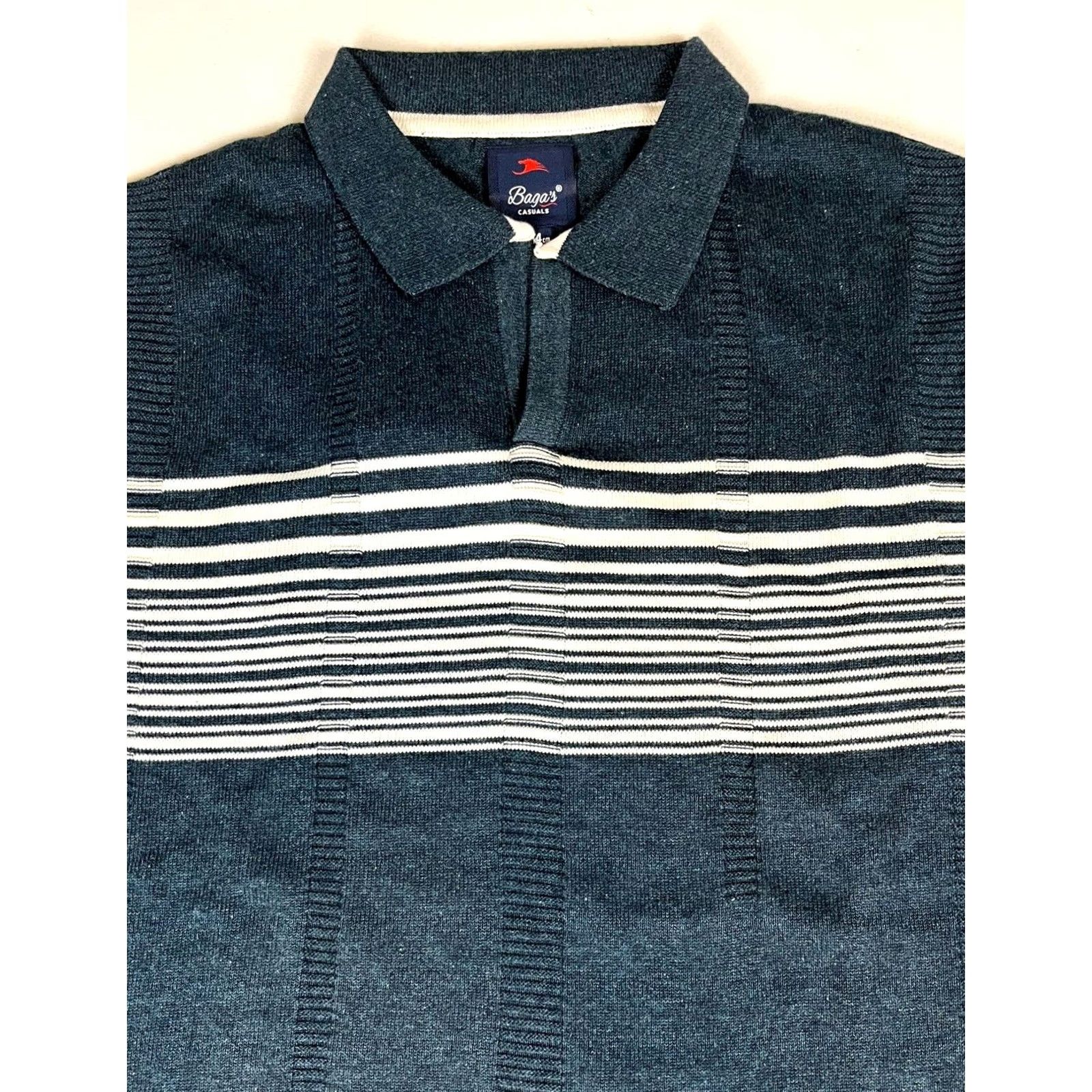 Vintage Baga's Men Knit Polo Shirt L Blue Gray Striped Short Sleeve Collared City Preppy Vintage? Size US L / EU 52-54 / 3 - 5 Thumbnail