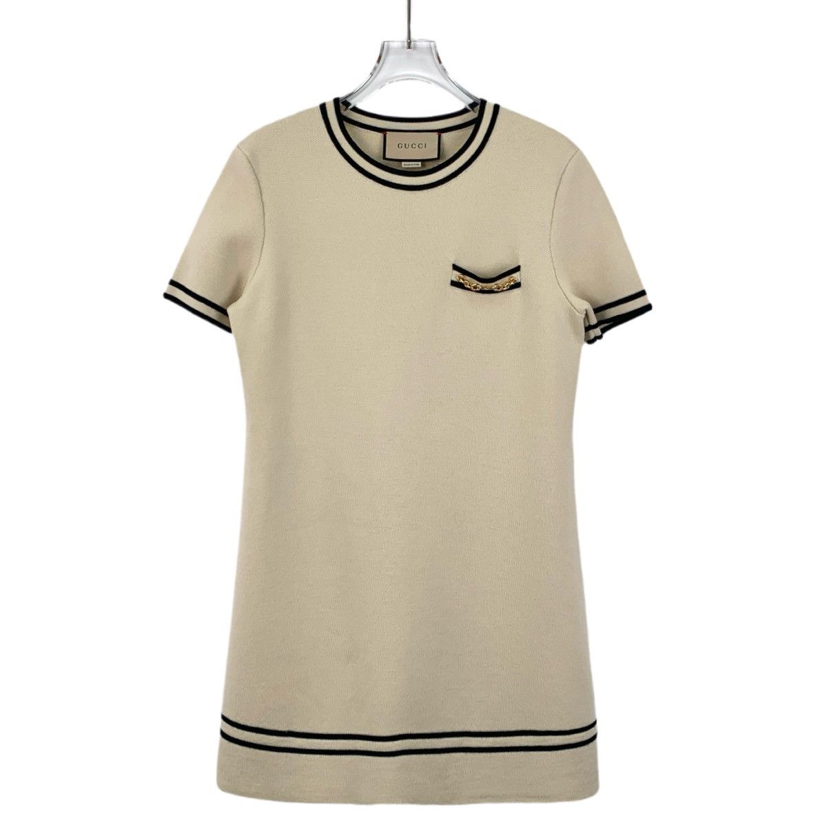 Gucci Gucci Beige Striped Chain Wool Short Sleeve Knit Dress K26WX Size M / US 6-8 / IT 42-44 - 1 Thumbnail
