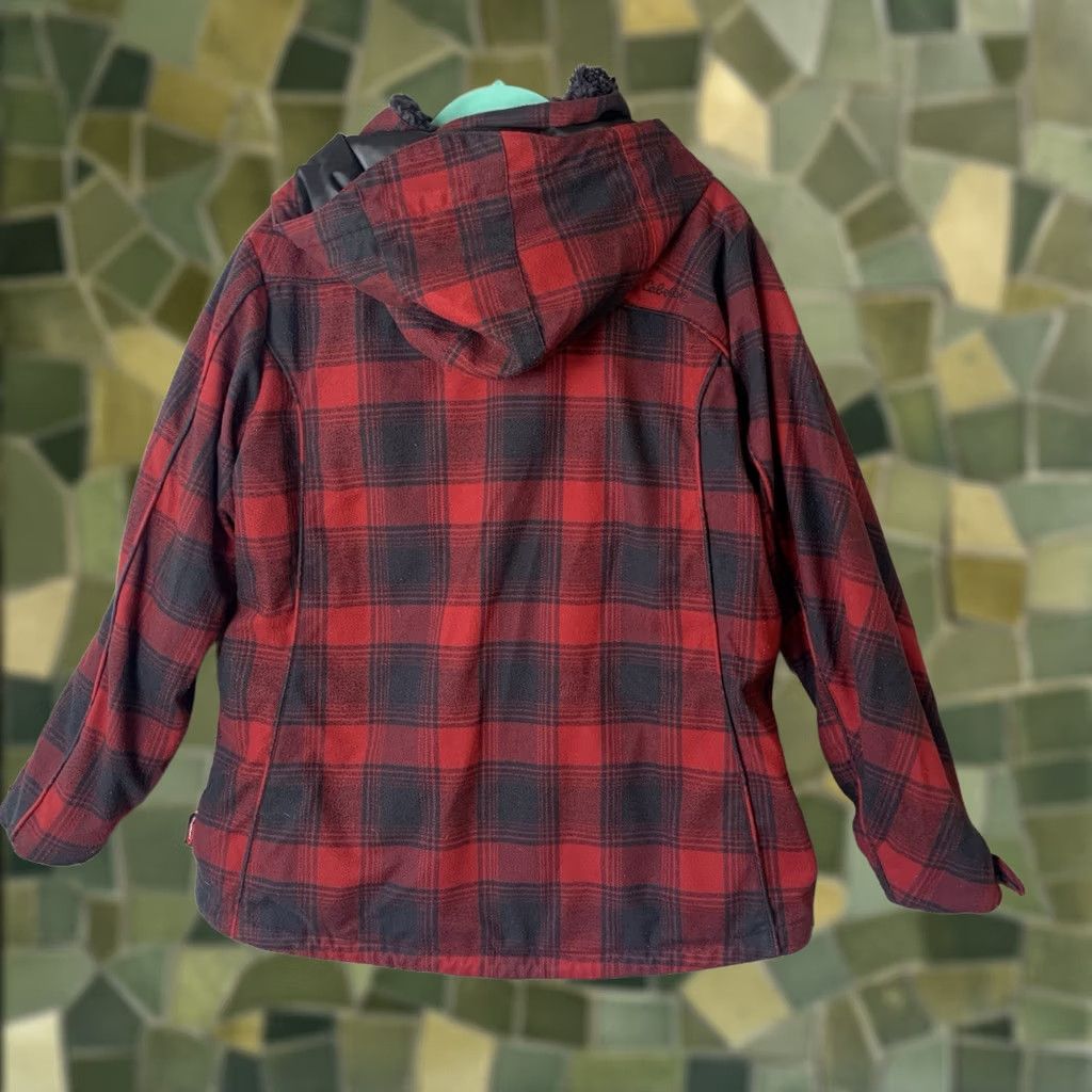 Vintage VINTAGE Cabela's Coat XL Mens Buffalo Check Primaloft Hooded Wool-Polyester Jacket (Mid-Length) Red Black Windproof Pockets 80s 90s Outdoors Mens Size US XL / EU 56 / 4 - 1 Thumbnail