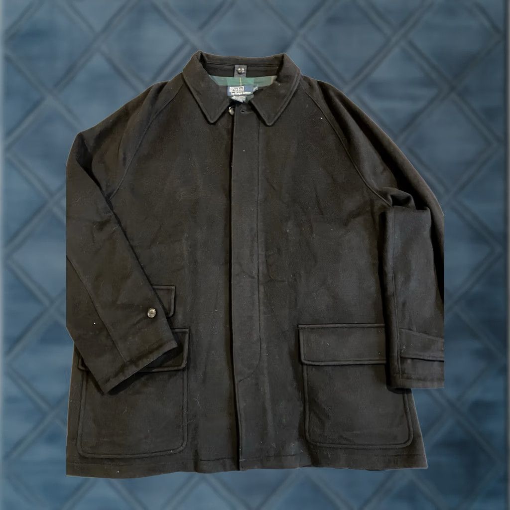 Ralph Lauren VINTAGE Polo Ralph Lauren Jacket Coat Wool Leather Trim Black XL Button Zip Pockets All Seasons Full Zip Men Overcoat Classic Preppy Motorcycle? Size US XL / EU 56 / 4 - 1 Thumbnail