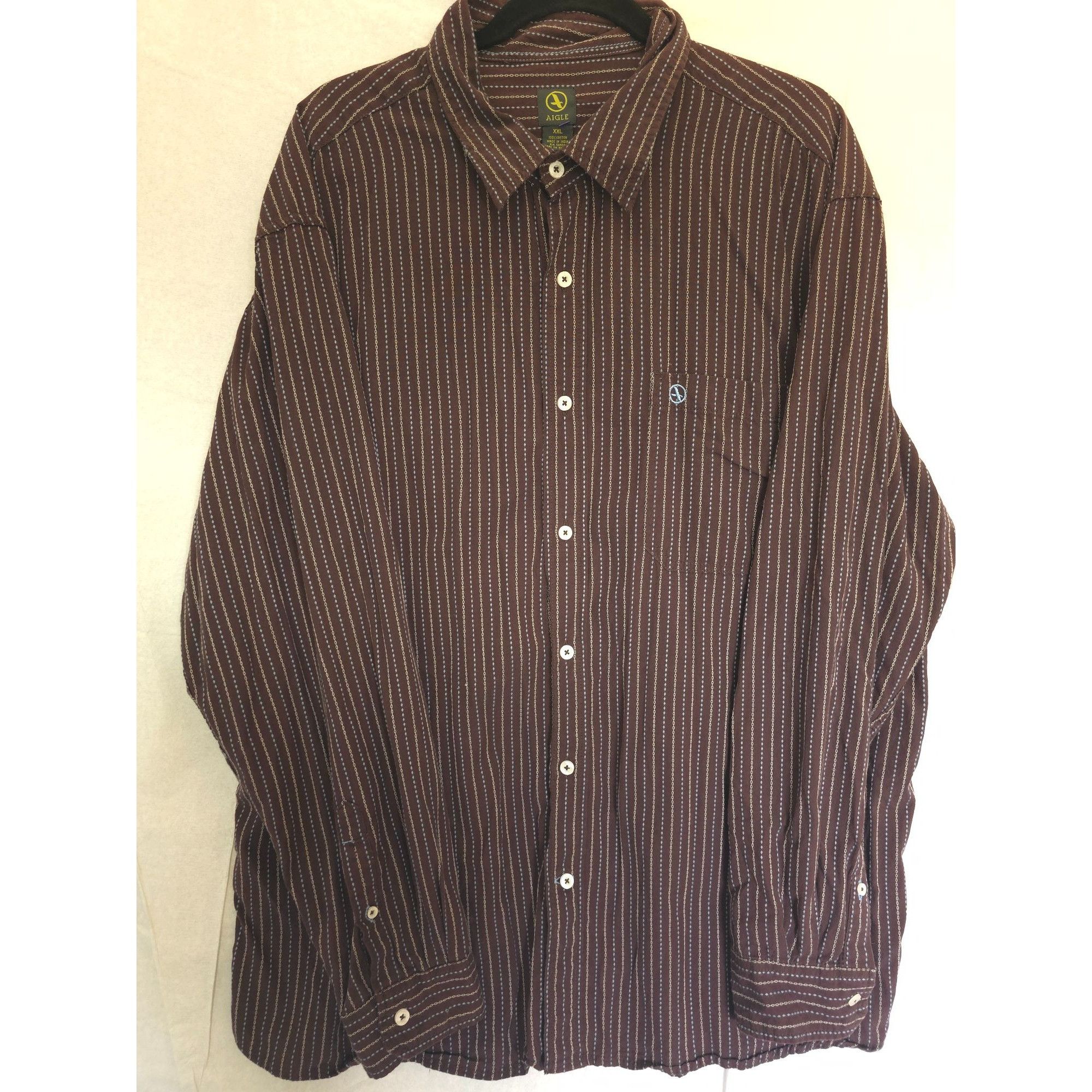 Aigle Aigle Men's XXL Brown Striped Button-Down Shirt - 100% Cotto Size US XXL / EU 58 / 5 - 1 Thumbnail
