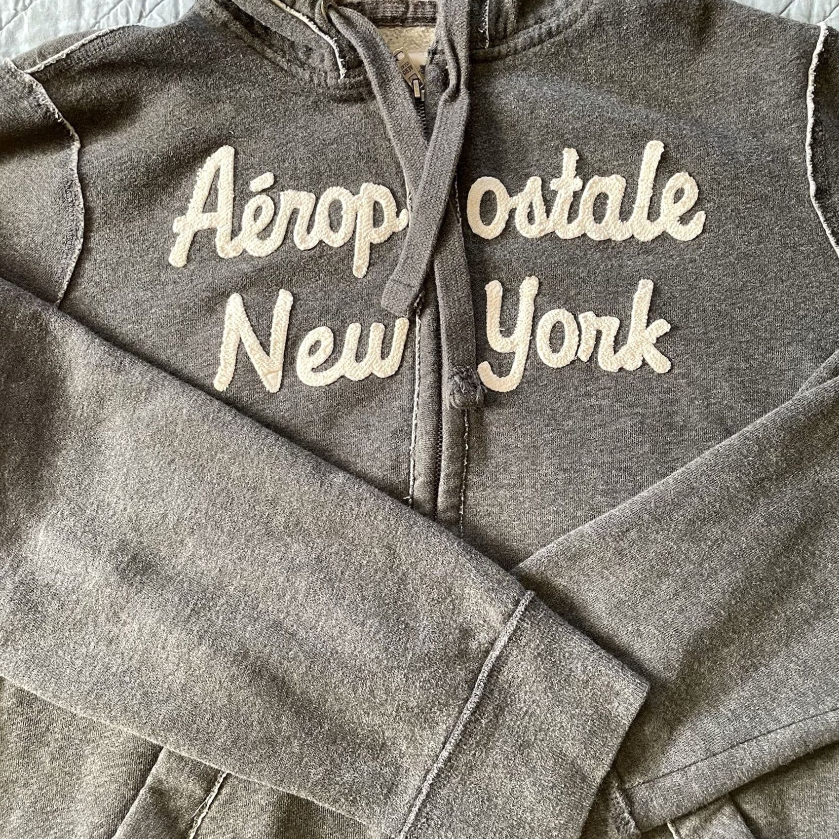 Aeropostale VINTAGE Aeropostale Hoodie Men's L Gray Sweatshirt Y2K Grunge Skateboard Zip Full Zip Hooded Pockets Logo Embroidered Size US L / EU 52-54 / 3 - 7 Thumbnail