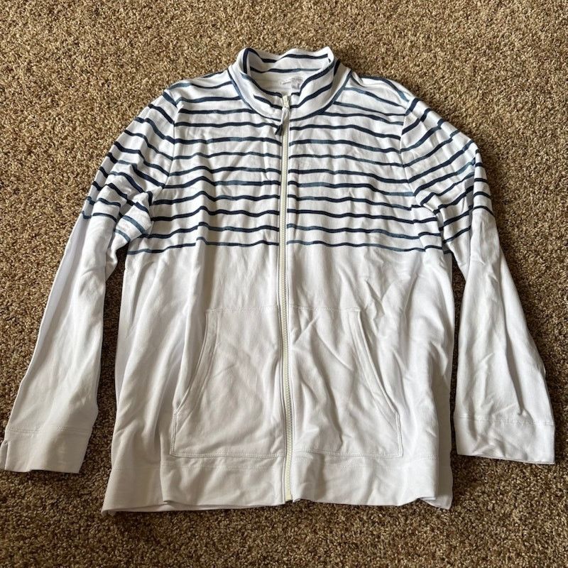 Talbots T by Talbots Sweatshirt Full Zip Long Sleeve White Blue XL Size XL / US 12-14 / IT 48-50 - 1 Thumbnail