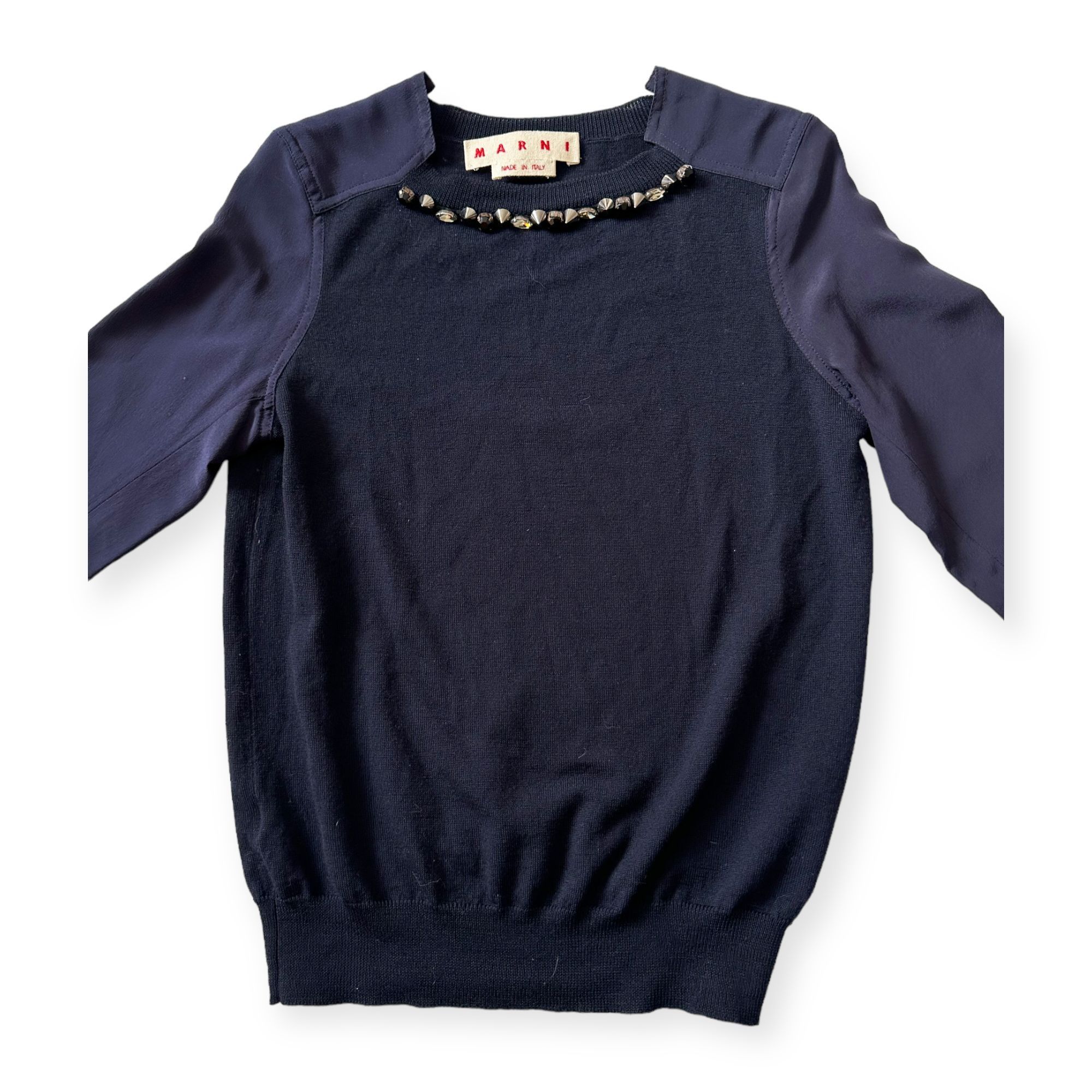 Marni Marni Embellished Wool-Silk Sweater FW2012, Blue, Size: IT Size S / US 4 / IT 40 - 7 Thumbnail