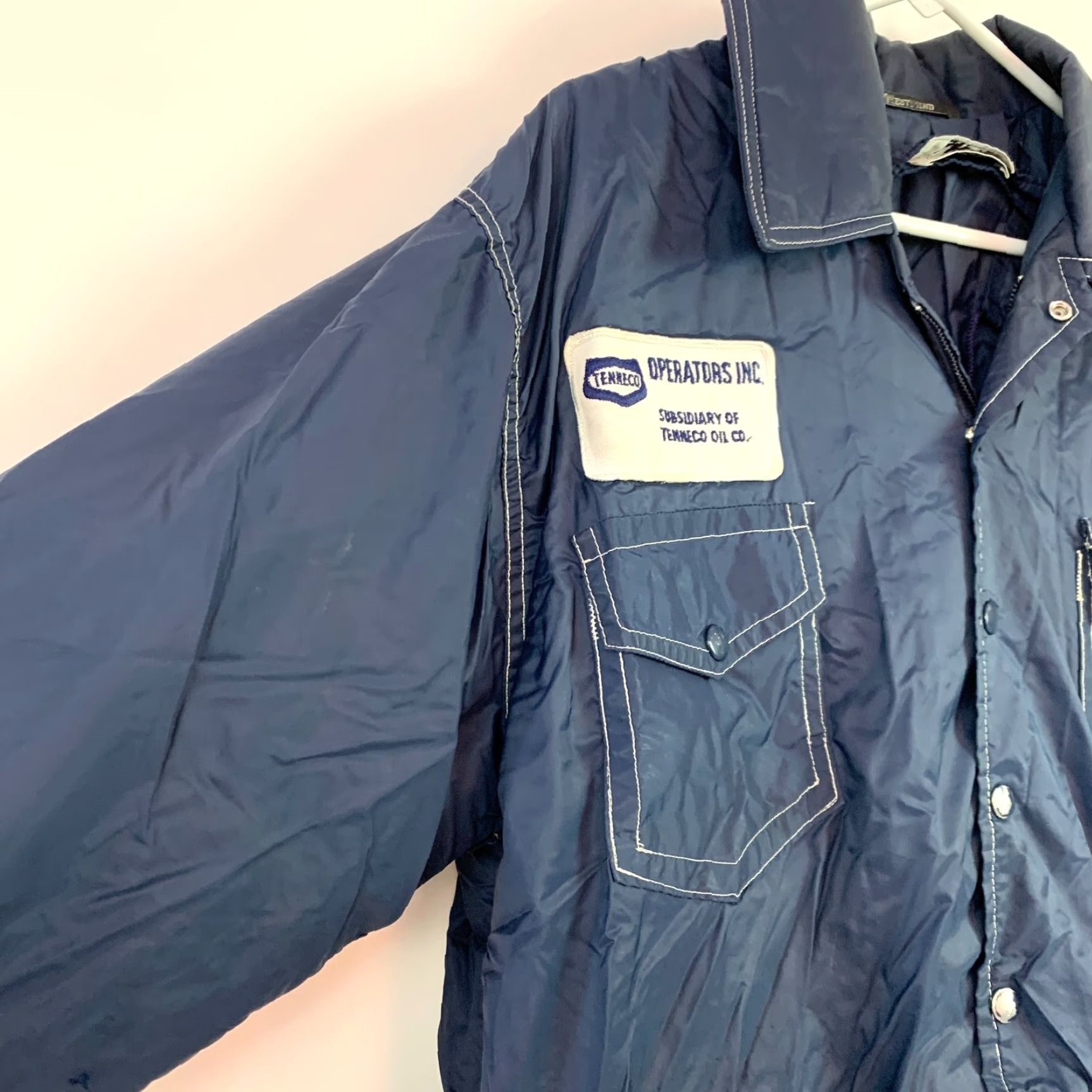 Thrasher VINTAGE West Wind Buccaneer Patch Tenneco Blue Work Jacket XL 54" Chest 26" Sleeve 21" Shoulder 32" Length 70s 80s Mens Mens? Size US L / EU 52-54 / 3 - 2 Thumbnail