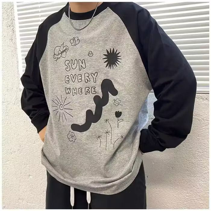 image of 100% Cotton Vintage Harajuku Style Hoodies in Grey, Men's (Size Large)
