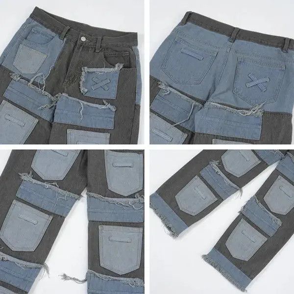 VIBE Patchwork Distressed Wide Leg Jeans Size US 30 / EU 46 - 8 Thumbnail