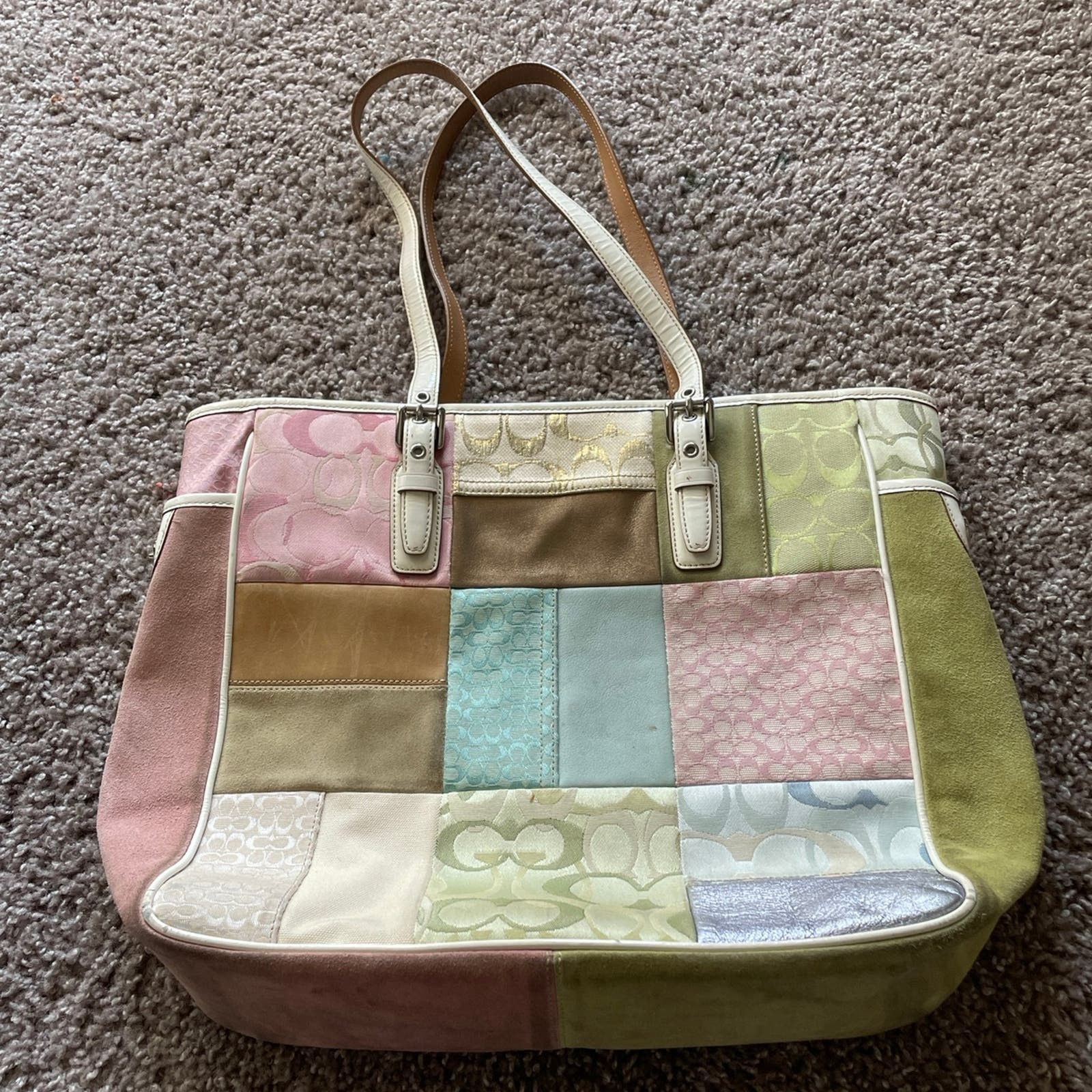 image of Authentic Coach Pastel Patchwork Poppy Shoulder Bag in Beige, Women's
