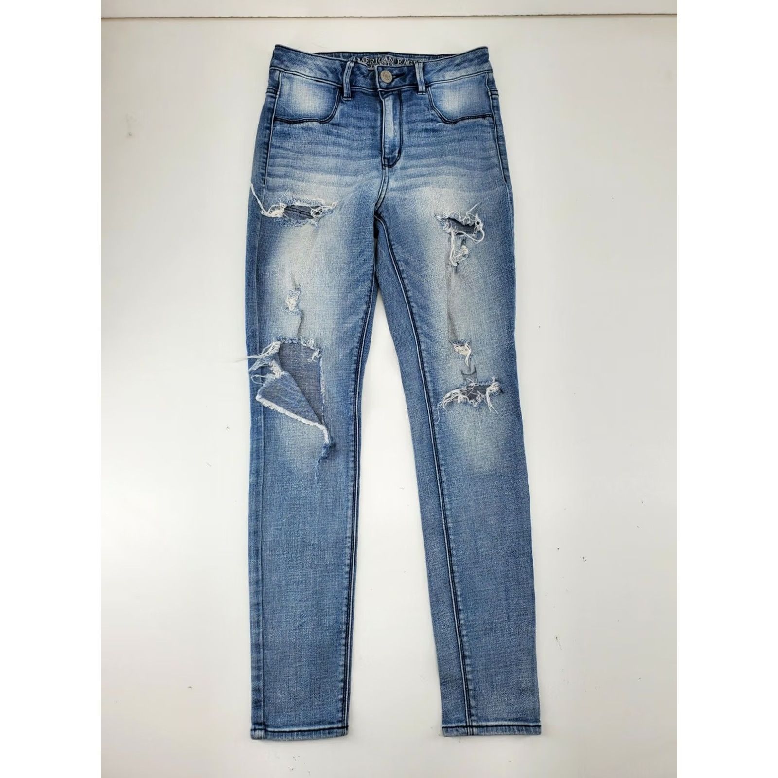 American Eagle Outfitters American Eagle Distressed Sky High Jegging Size 4 Regular Jeans Blue Women XS-XL? Size 27" / US 4 / IT 40 - 2 Thumbnail