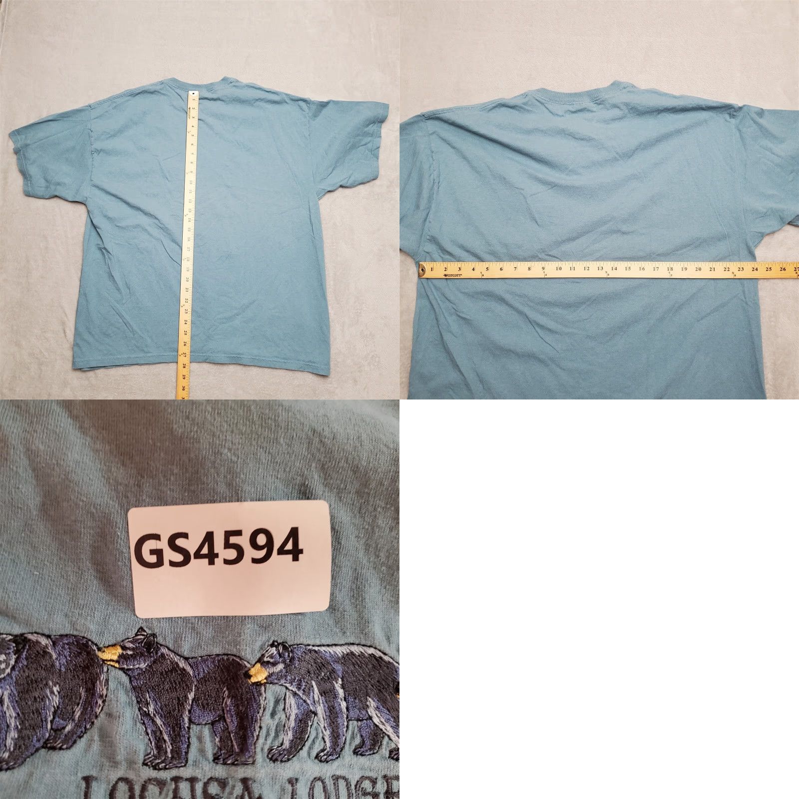 Gildan VINTAGE Lochsa Lodge Shirt Mens XXL Blue 100% Cotton Crewneck Embroidered Bears Shirt Men 2XL Blue 90s USA Western American Mens Size US XXL / EU 58 / 5 - 8 Thumbnail