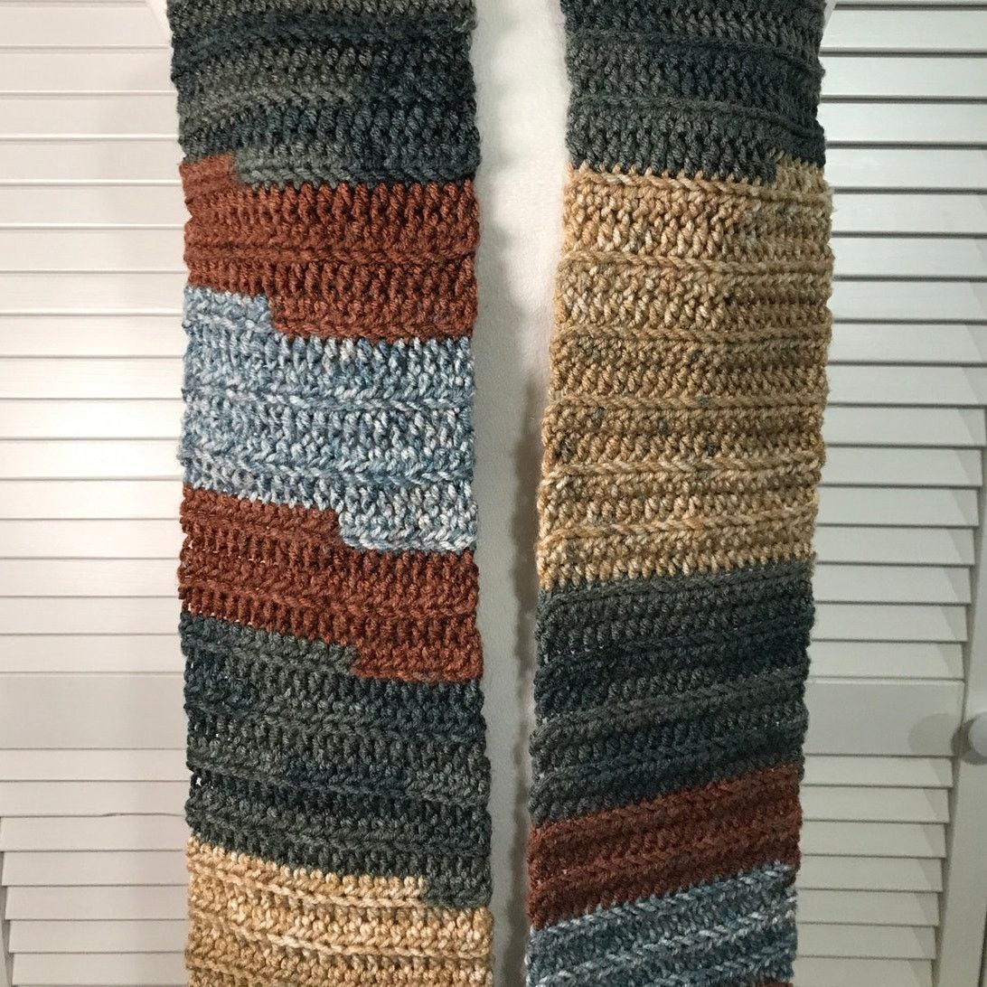 Handmade NWT Handmade Crocheted Blue Multicolor Beanie Scarf 57” Size ONE SIZE - 3 Thumbnail