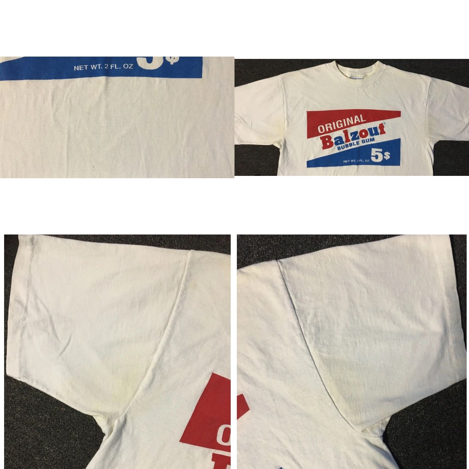 FUCT VINTAGE Balzout Shirt XL White 90s Bazooka Gum Joke Distressed Crackle Single Stitch Men T-Shirt Vintage 90s Surf Rock Punk USA US Made Xl Crude Fun Size US XL / EU 56 / 4 - 8 Thumbnail