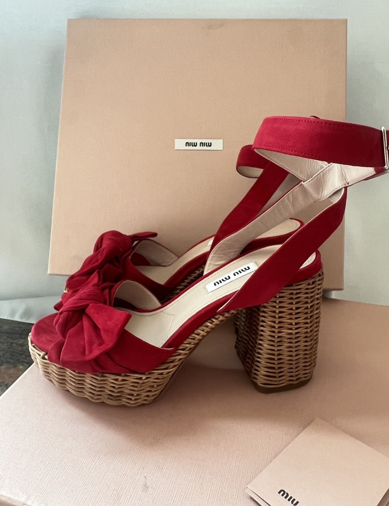 Miu Miu 🔥 Miu Miu suede bow platform sandals shoes Size US 7 / IT 37 - 4 Thumbnail