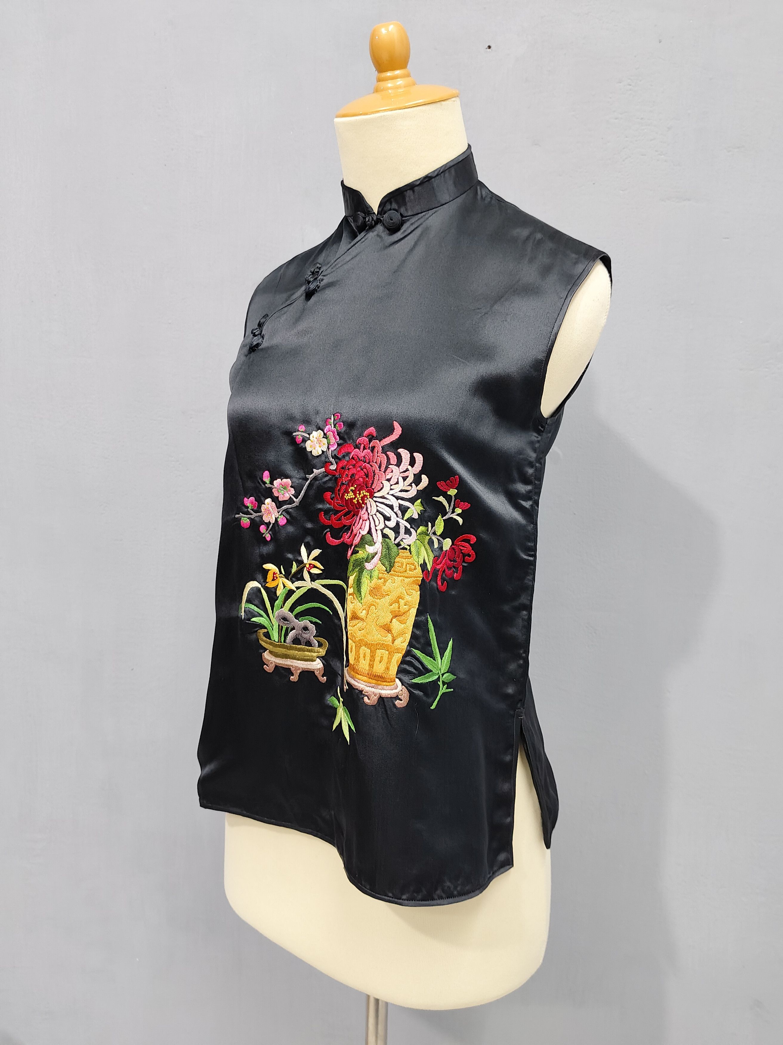 Vintage 90s Silver Lake Oriental Embroidered Cheongsam Blouse Size S / US 4 / IT 40 - 3 Thumbnail