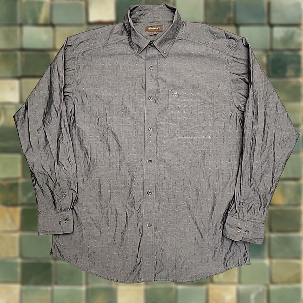 Ariat Ariat Mens XL Gray Geometric Long Sleeve Western Cowboy Button Casual Shirt Size US XL / EU 56 / 4 - 1 Thumbnail
