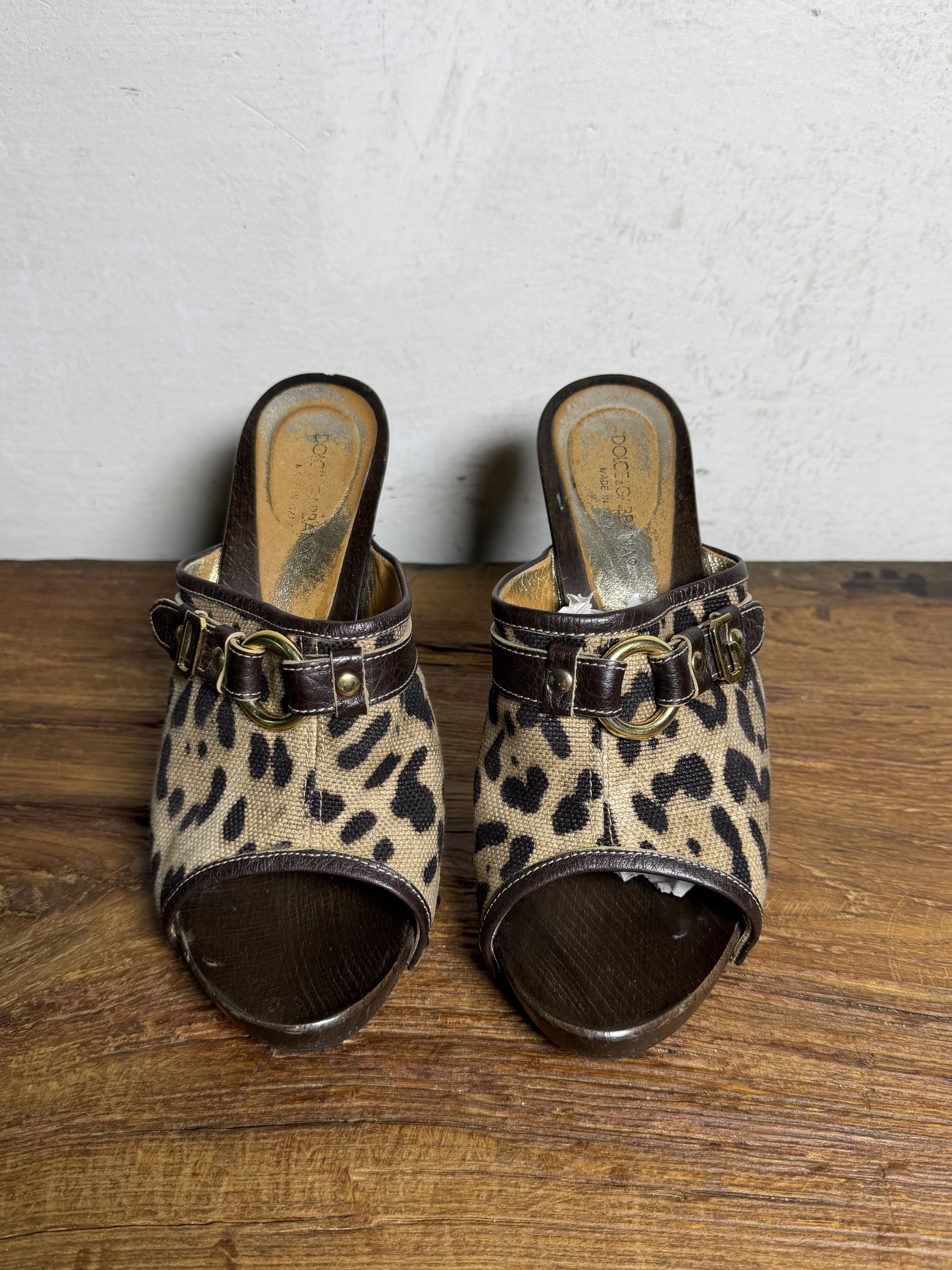 Dolce & Gabbana DOLCE & GABBANA Brown & Beige Canvas Leather Clog Sandals Size US 9 / IT 39 - 8 Thumbnail