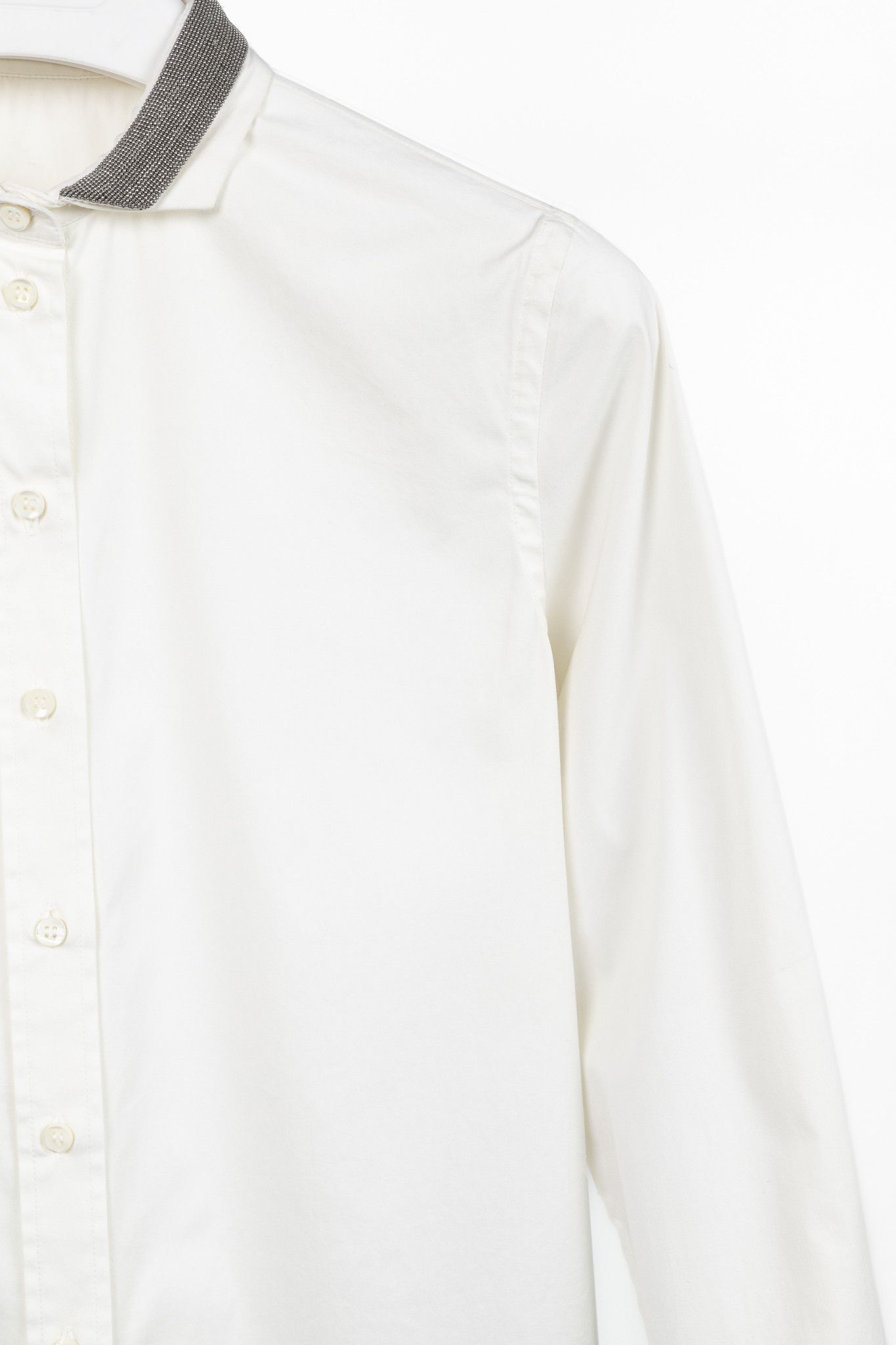 Brunello Cucinelli Brunello Cucinelli SS/17 Cotton Poplin Monili-Collar Shirt Size S / US 4 / IT 40 - 6 Thumbnail