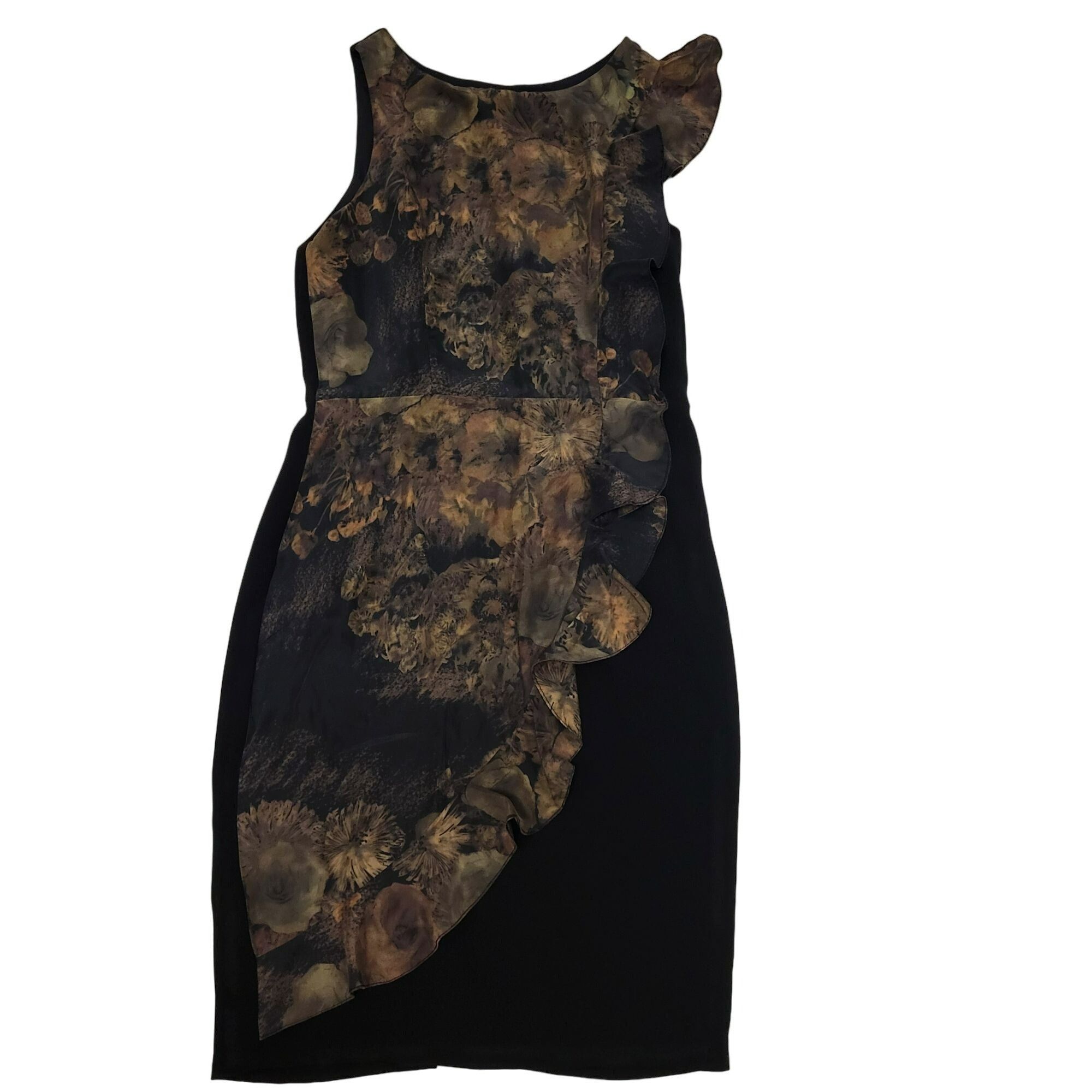 Eva Franco Eva Franco Sleeveless Midi Dress Silk Ruffle Black Gold 6 ...