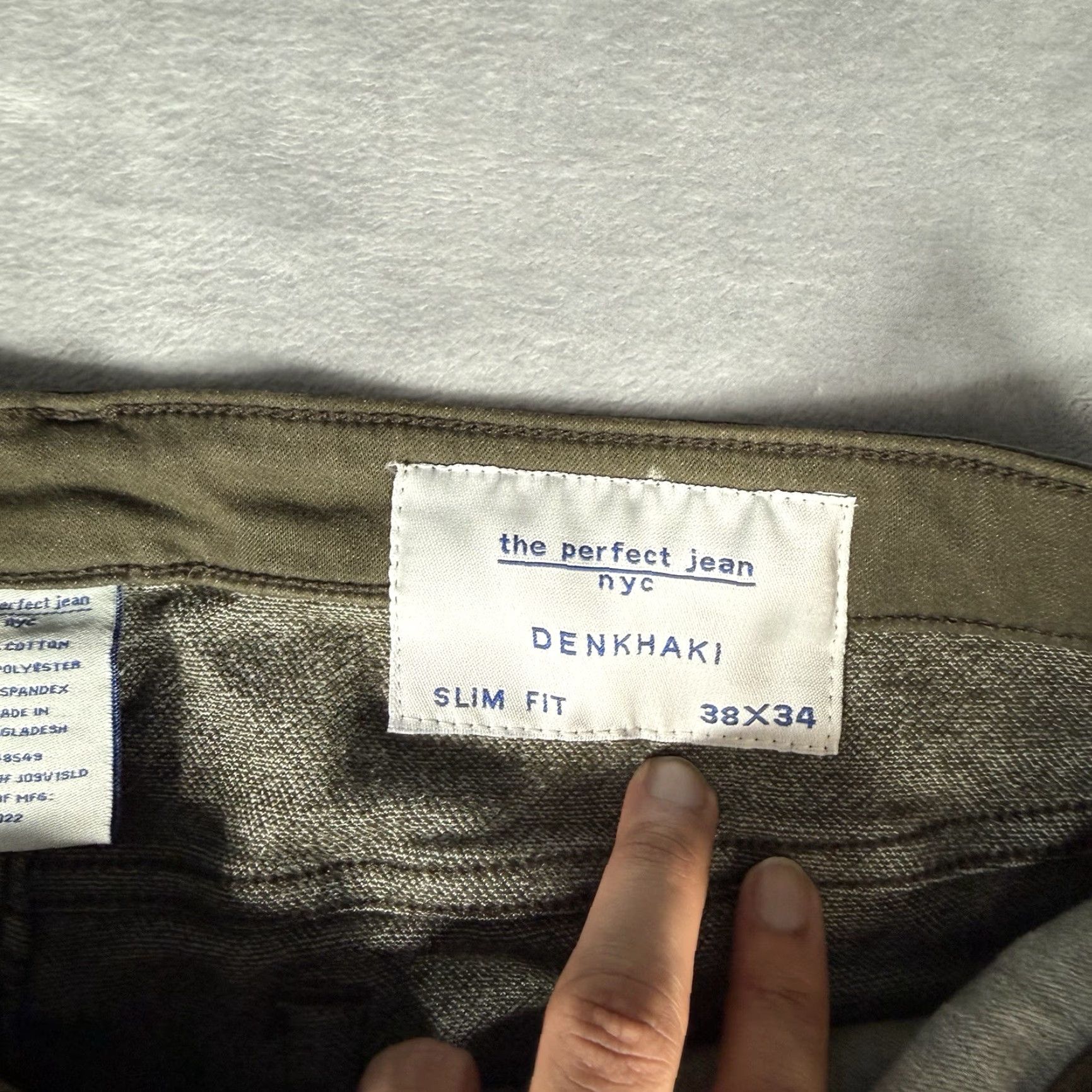Olive The Perfect Jean NYC Jeans Slim 38x34 Mens Olive Green Stretch Canvas 5-Pocket Logo Button Zip Modern City Urban Size US 38 / EU 54 - 3 Thumbnail