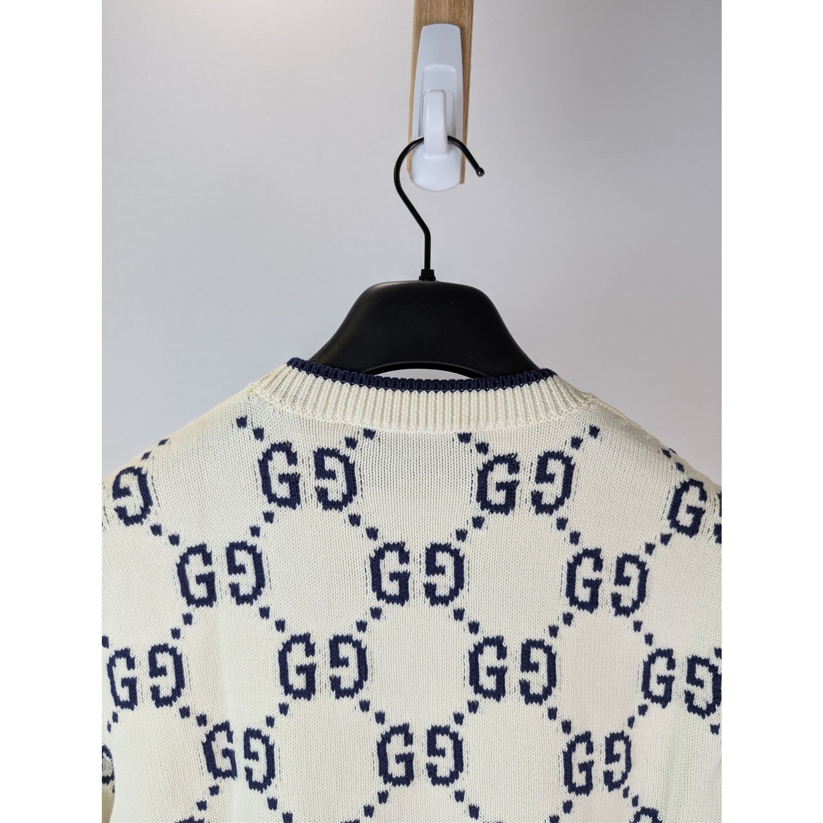 Gucci o1rshd1 GG Cotton Knit Sweater in Ivory / Navy Blue Size US M / EU 48-50 / 2 - 15 Thumbnail