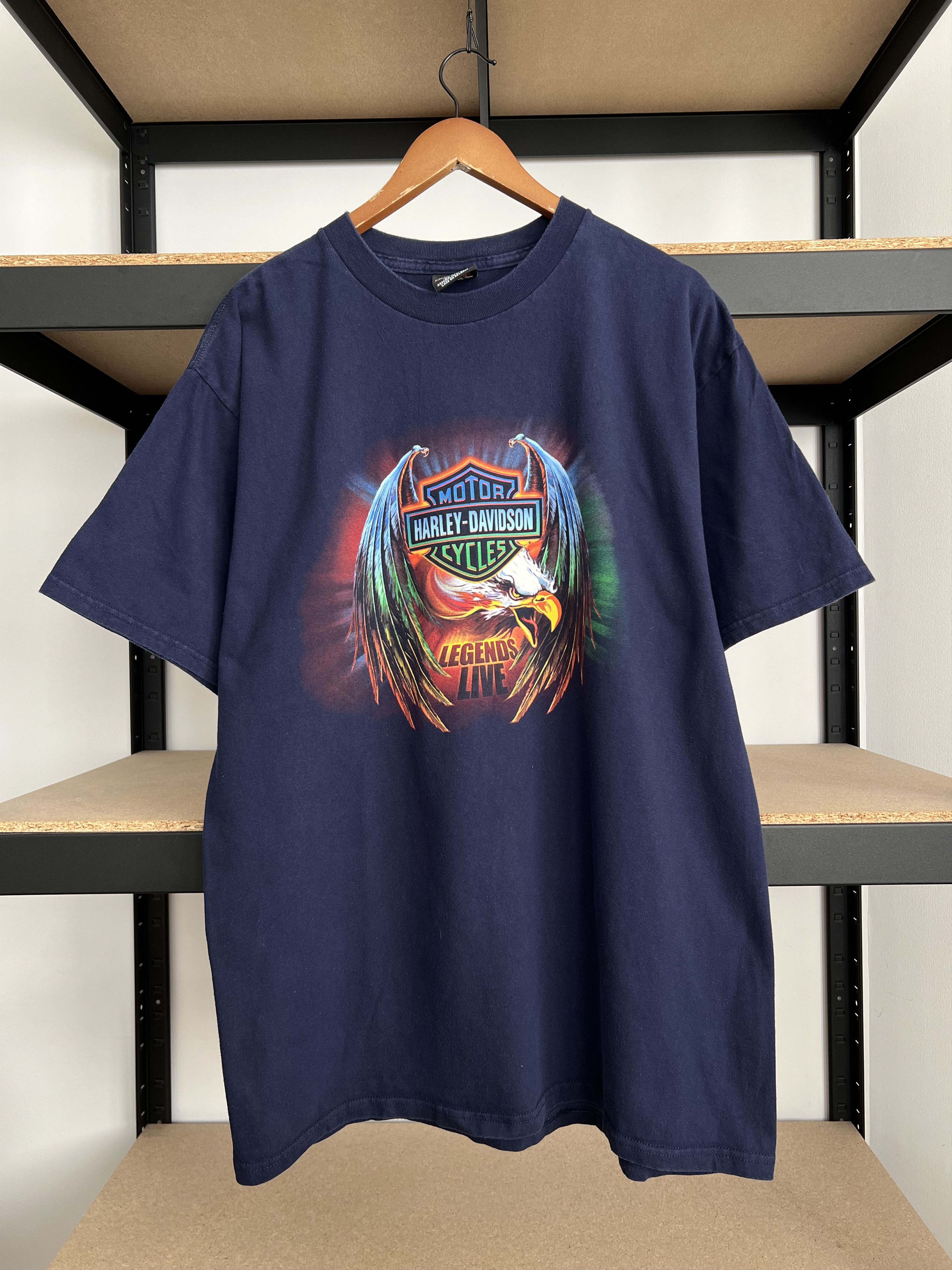 Harley Davidson Vintage 2000s Harley Davidson Eagle Motorcycle Navy T-shirt Size US XL / EU 56 / 4 - 3 Thumbnail