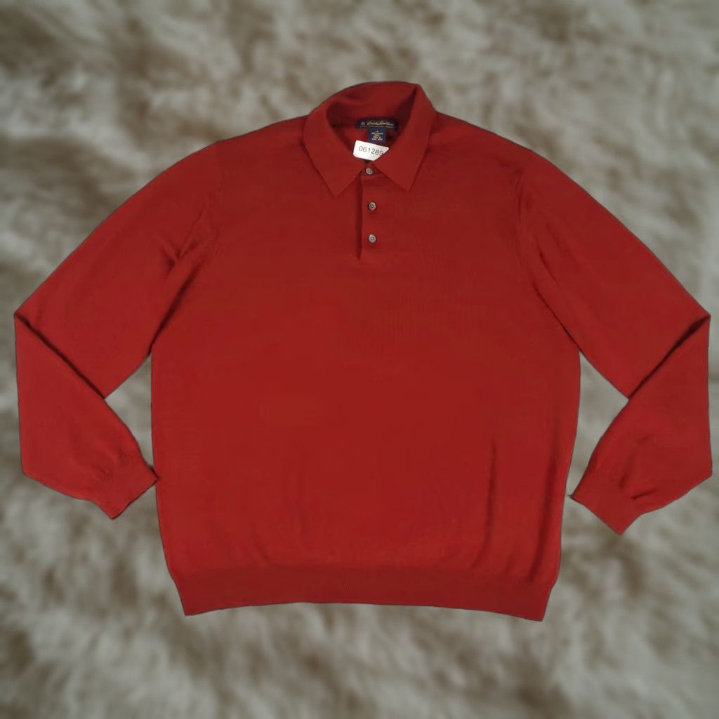 VINTAGE Brooks Brothers Sweater Men's XL Red Wool Collared Pullover Classic Preppy Fall Winter