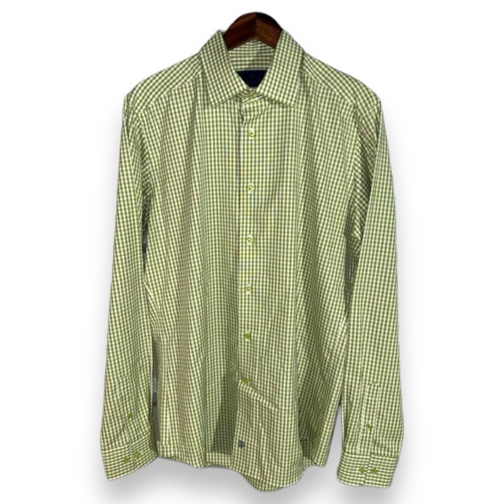 david donahue trim fit dress shirt Blue & Green Fine Check Dress Shirt
