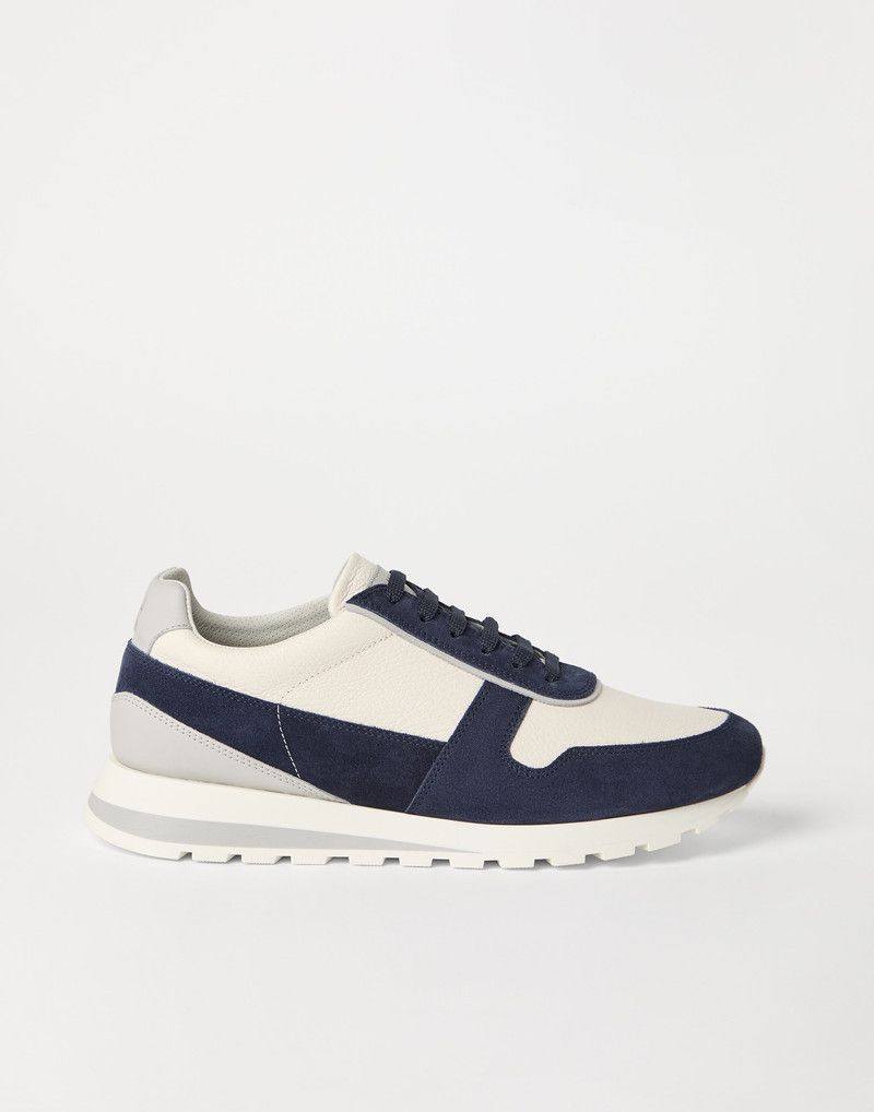 Brunello Cucinelli o1la1rc1a0326 Washed Suede Runners Sneakers in Blue/White Size US 8 / EU 41 - 1 Thumbnail
