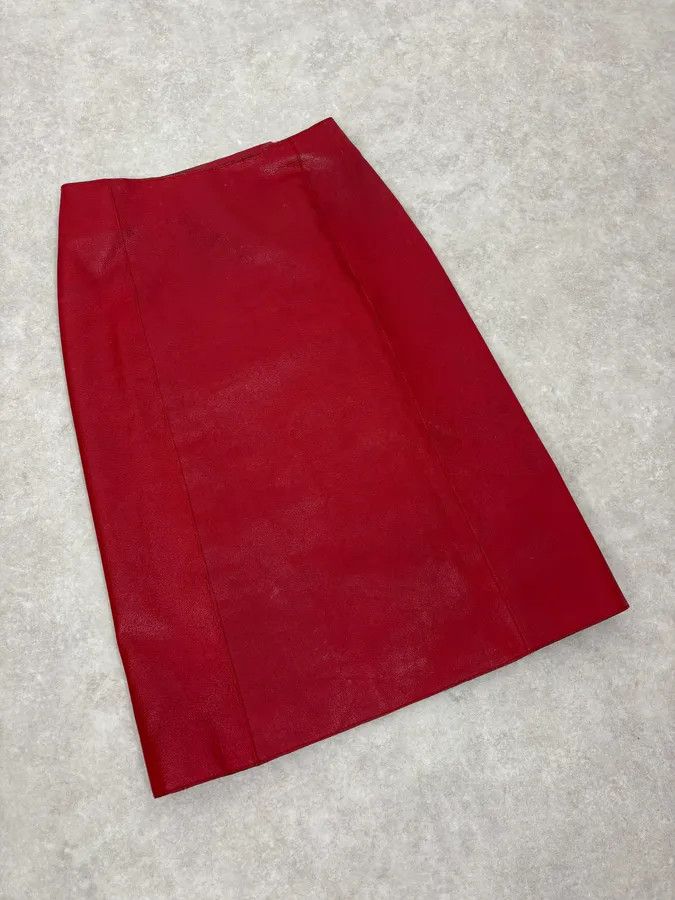Prada 2000s Prada Red Glamour Long Leather Skirt Size 26" / US 2 / IT 38 - 5 Thumbnail