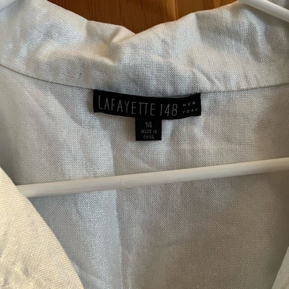 Lafayette 148 Full Zip White Linen Roll tab Shimmer sz 14