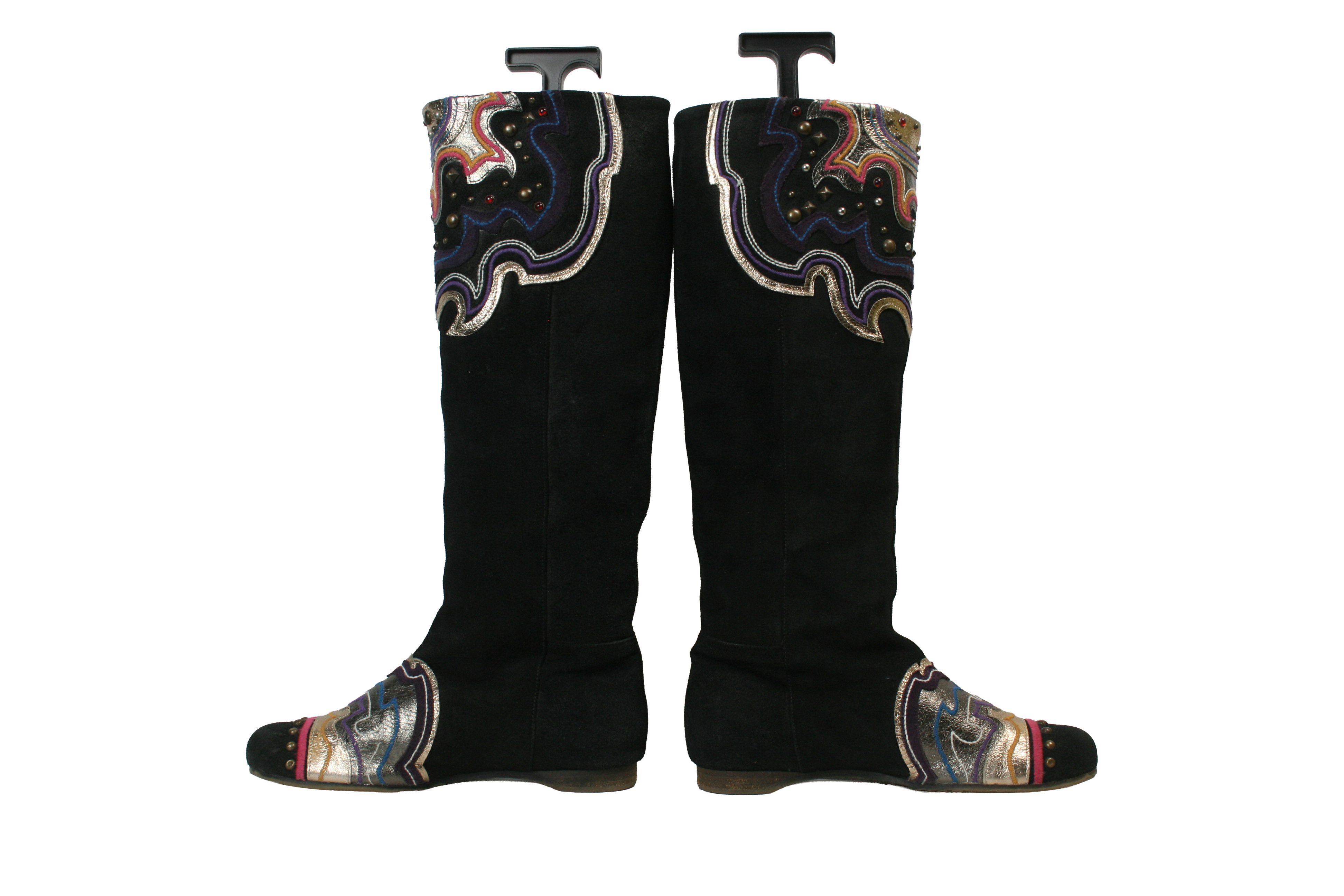 Miss Sixty 00S Rockstuds Y2K Moto Knee High Suede Boots Vintage Size US 7 / IT 37 - 8 Thumbnail
